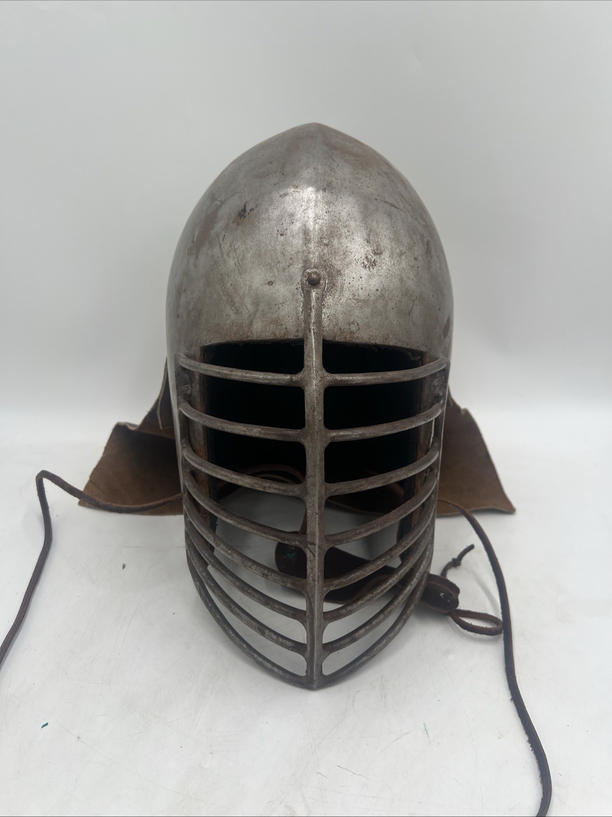 SCA 16G Steel Heavy Fighting Helmet With Face Guard Visor Leather Chin Strap SCA 16G Steel Heavy Fighting Helmet With Face Guard Visor Leather Chin Strap