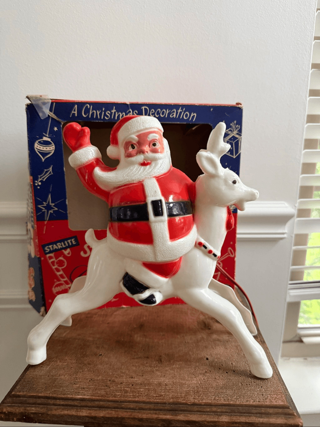 Vintage 50s Starlite Plastic Santa Claus Reindeer Christmas Decoration with Box Vintage 50s Starlite Plastic Santa Claus Reindeer Christmas Decoration with Box
