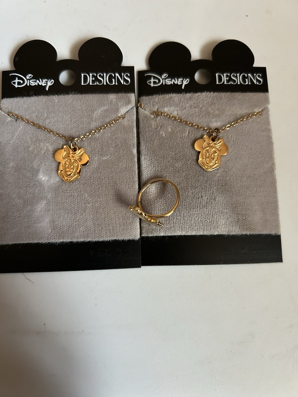 Vintage Gold Tone Mickey Disney Necklace With Ring 3pc