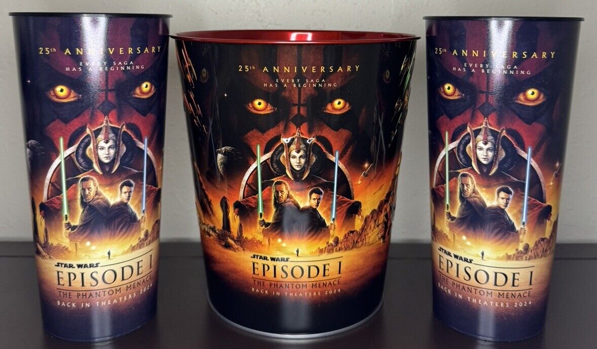 Cinemark Star Wars Episode 1 One 25th Anniversary Popcorn Tin And Cup Set ✅📦