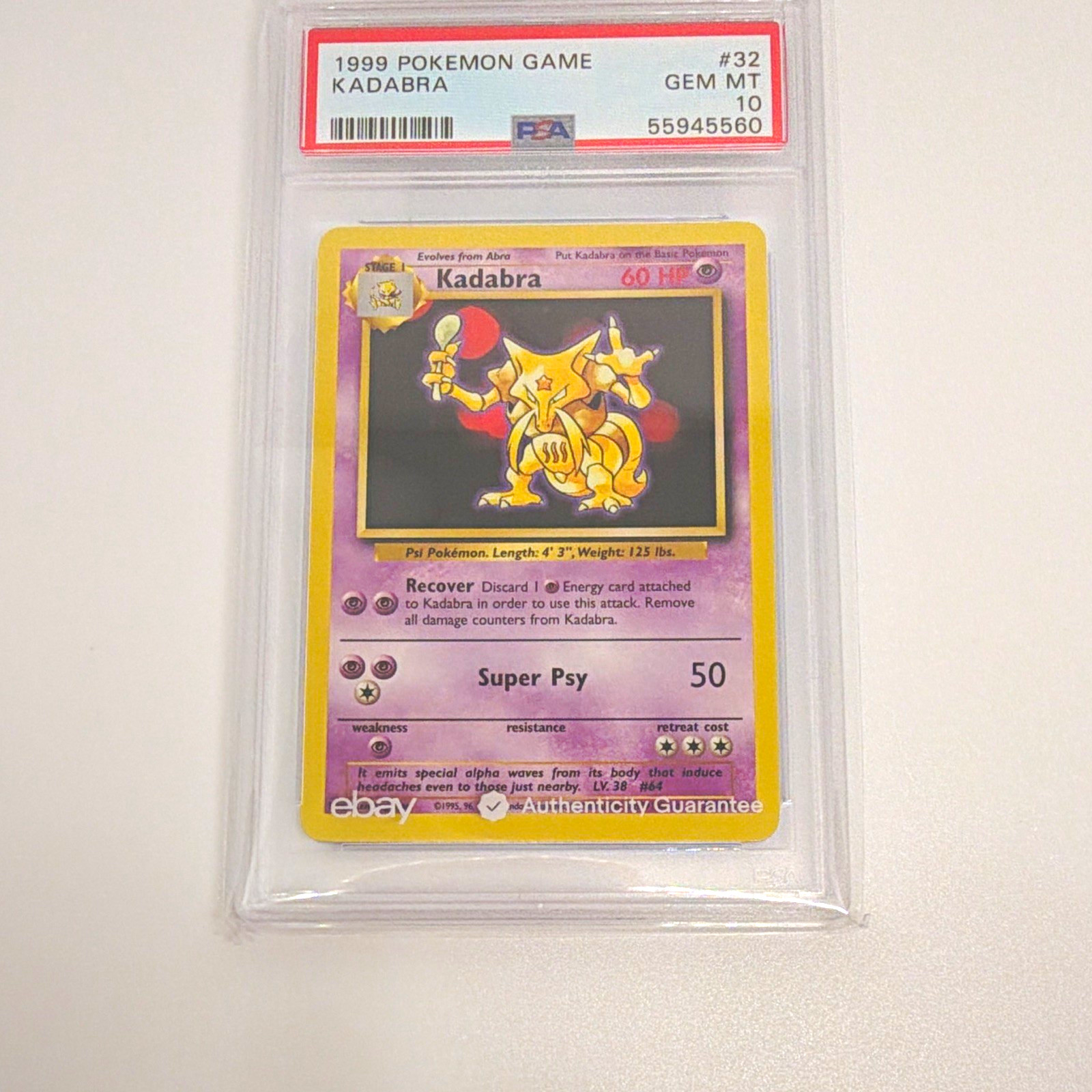 1999 Kadabra PSA 10 PSA GEM MT