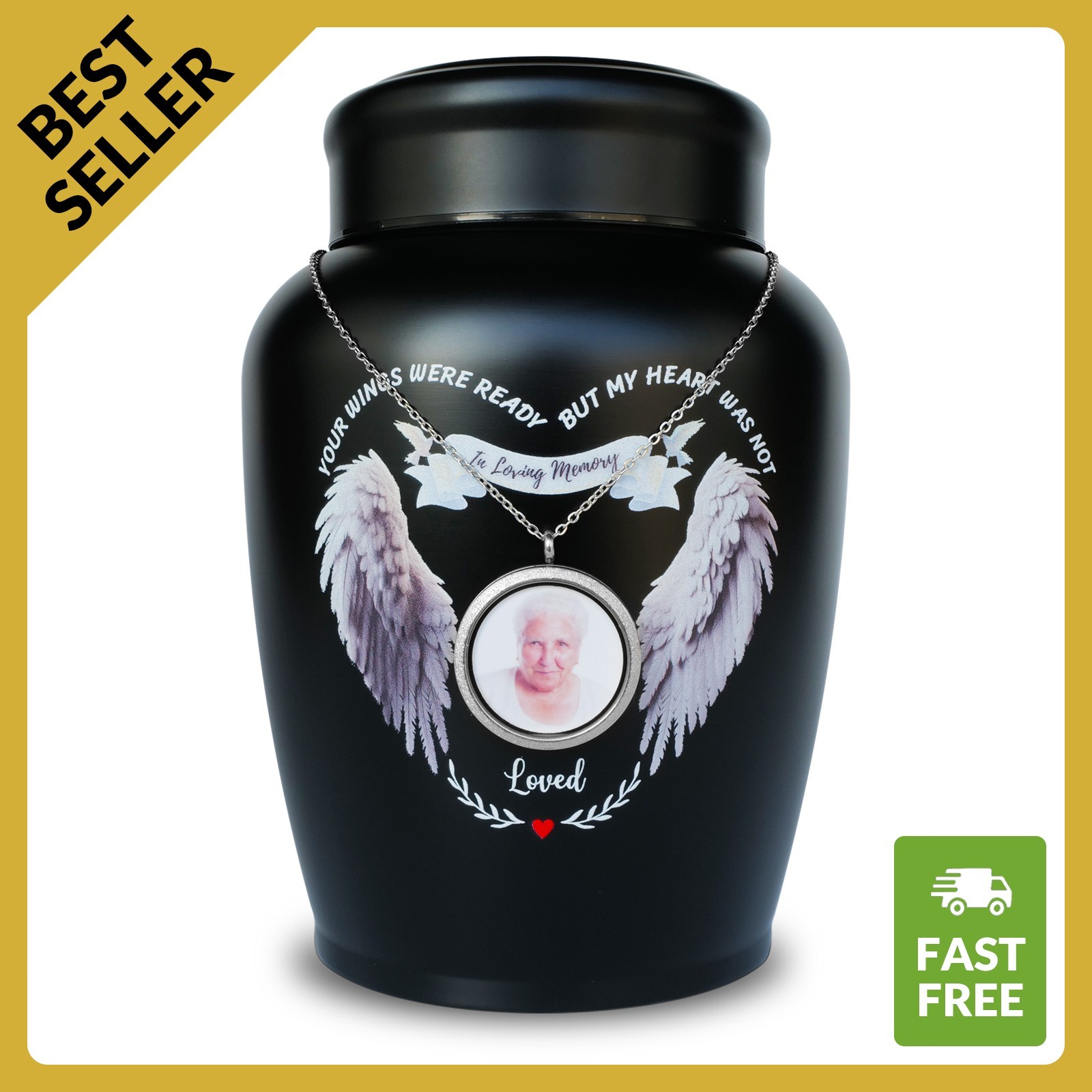 Large Urn with Photo Necklace Human Ashes Adult 180lbs - Best Offer Angel Wings Large Urn with Photo Necklace Human Ashes Adult 180lbs - Best Offer Angel Wings