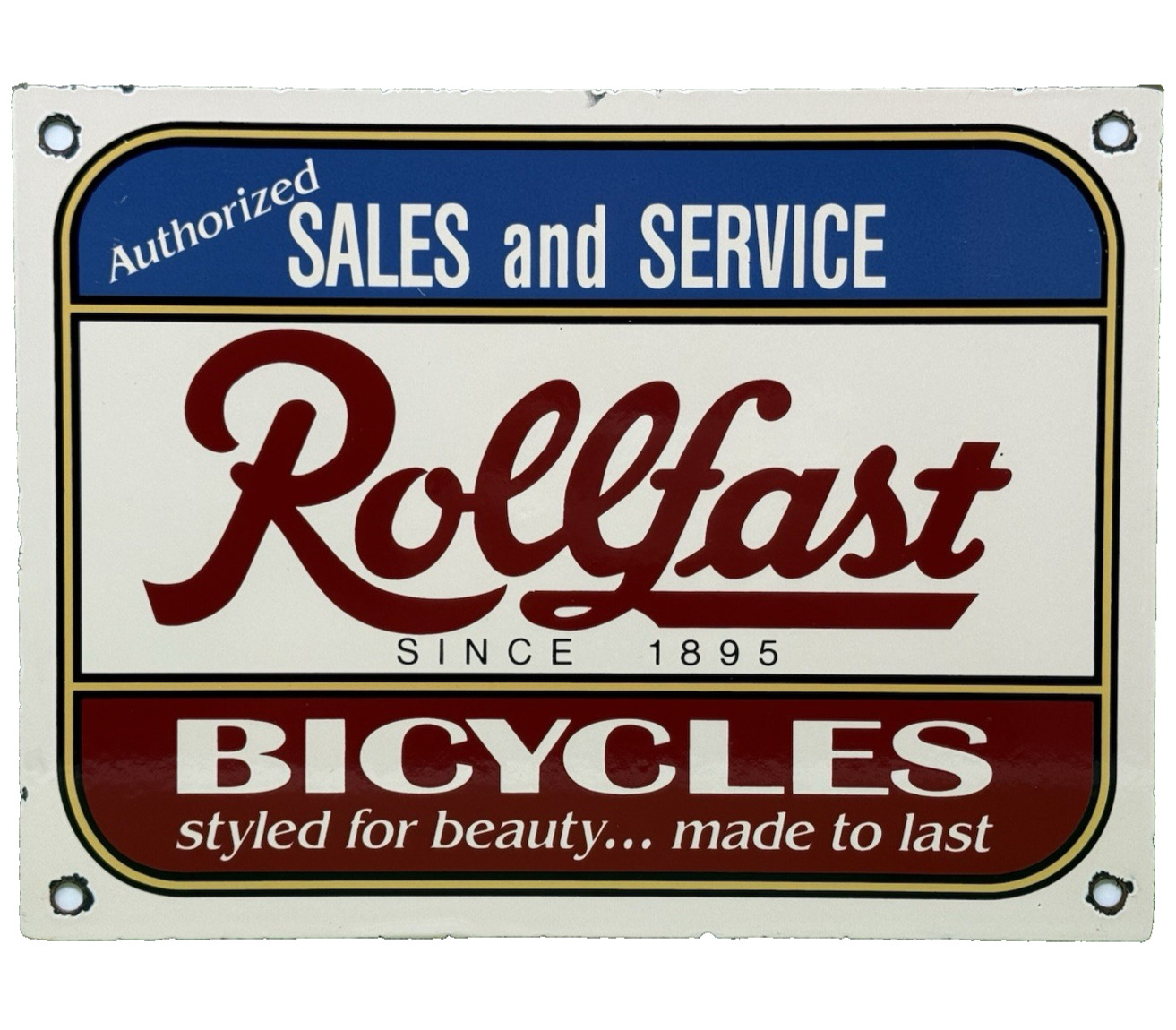 VINTAGE ROLLFAST BICYCLES PORCELAIN SIGN DEALERSHIP SALES SERVICE GARAGE