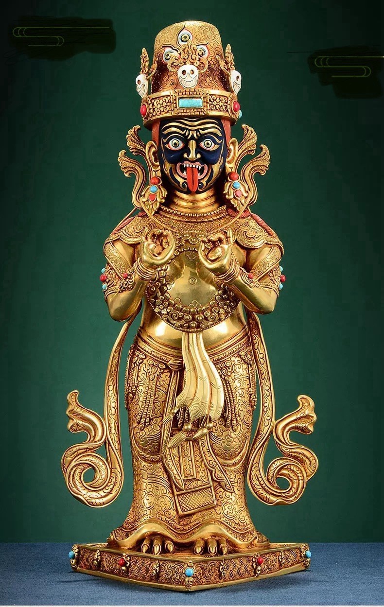 15cm Nepal Tibetan Gold Gilt Drashi Lhamo Statue 15cm Nepal Tibetan Gold Gilt Drashi Lhamo Statue