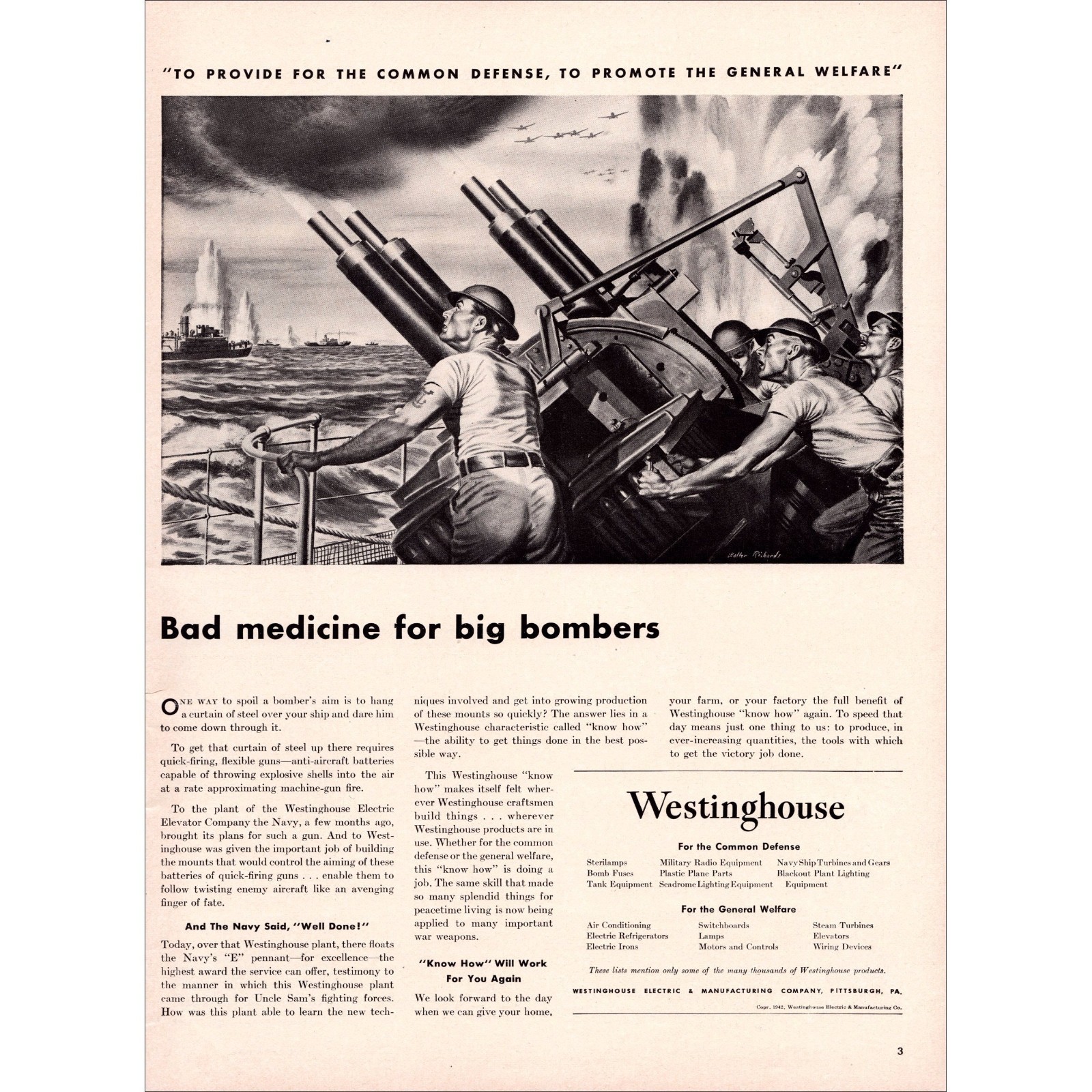 1942 Westinghouse War Production Original World War 2 Vintage Print Ad
