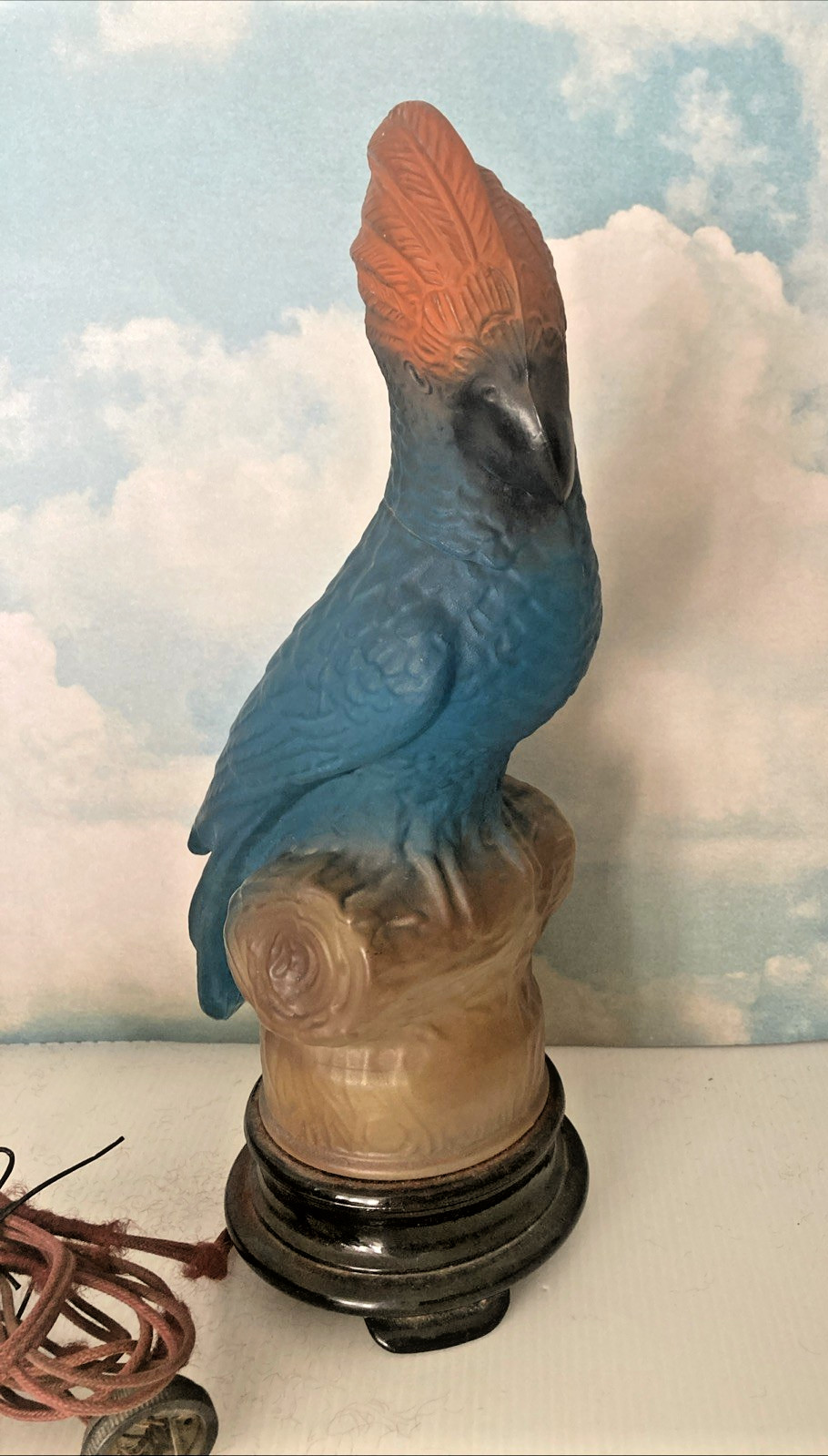 Antique 1920s Tiffin Glass Parrot Accent Lamp/Light on Black Glass Base - 13.25\