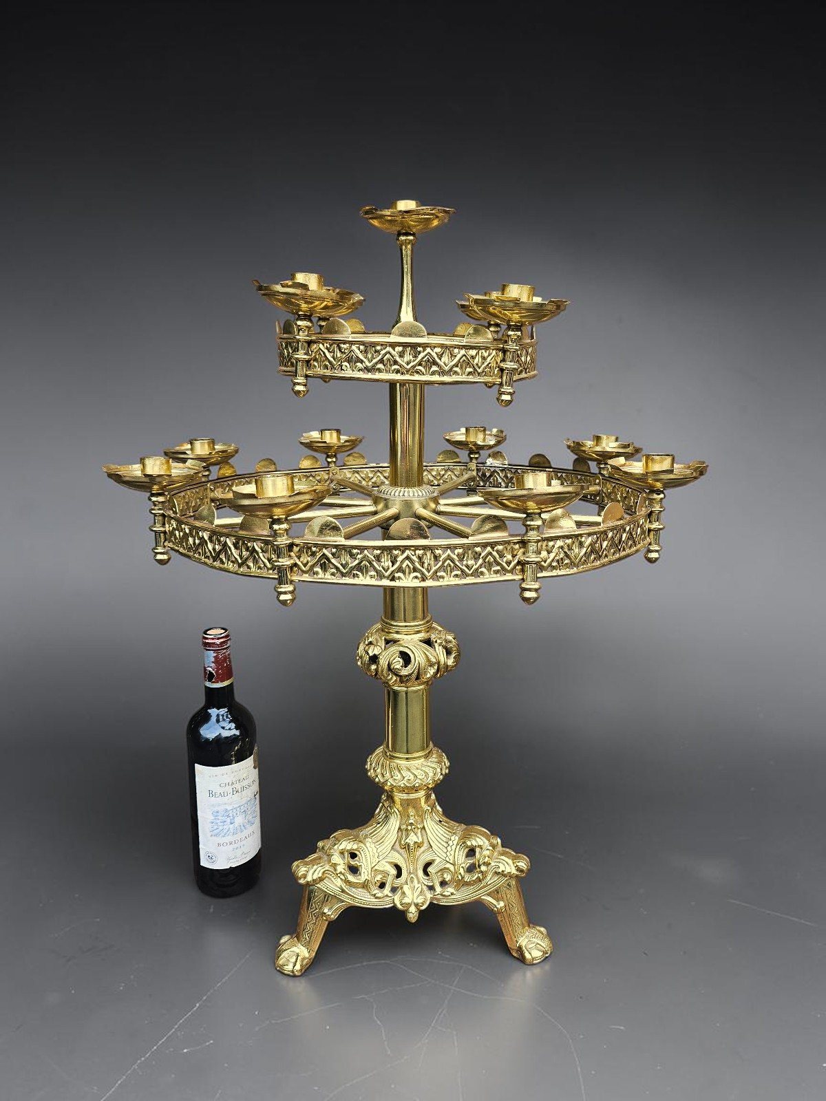 Antique XL Brass candelabra candle holder neo gothic lion claw feet