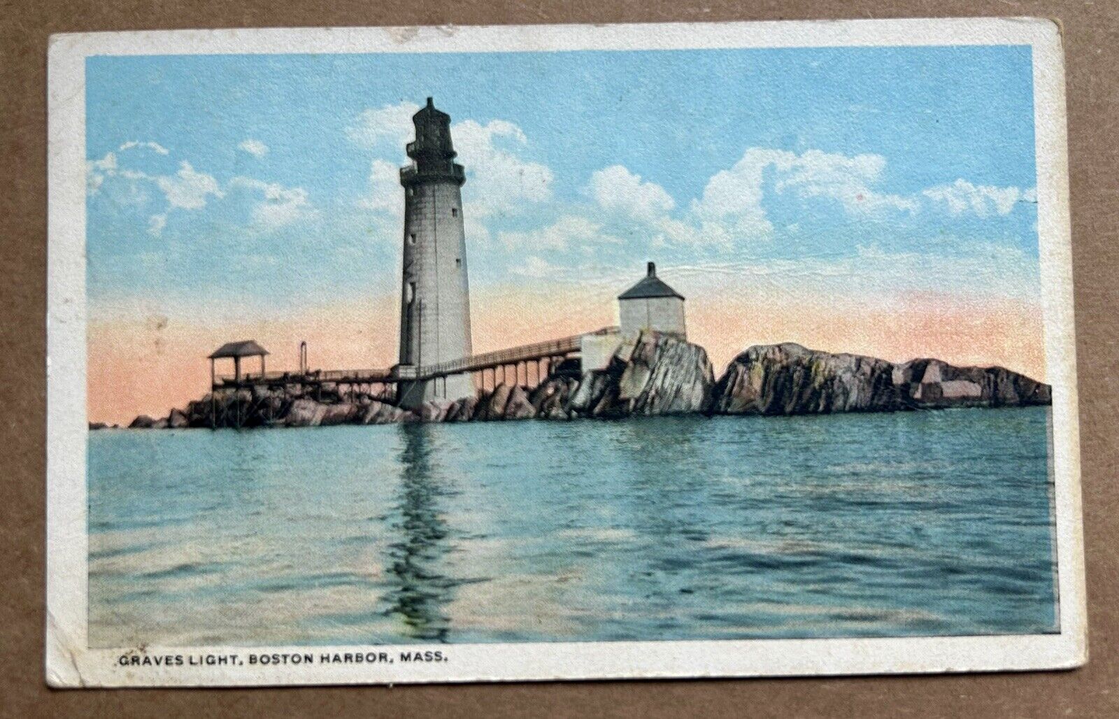 Grave Light Boston Harbor, Massachusetts Vintage Postcard 1918