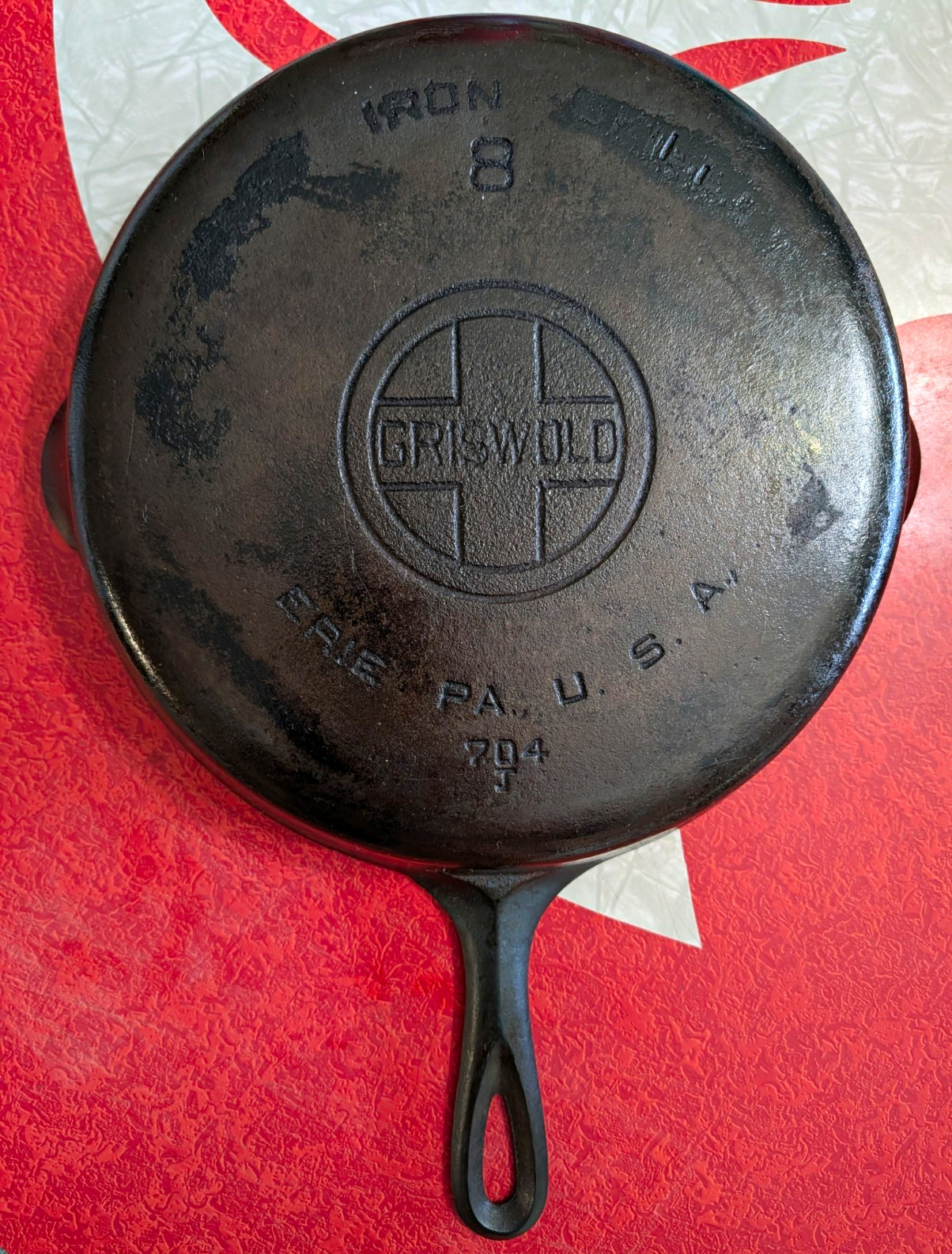 Vintage Griswold #8 Cast Iron Skillet 704 J Large Block Logo Smooth Bottom Vintage Griswold #8 Cast Iron Skillet 704 J Large Block Logo Smooth Bottom