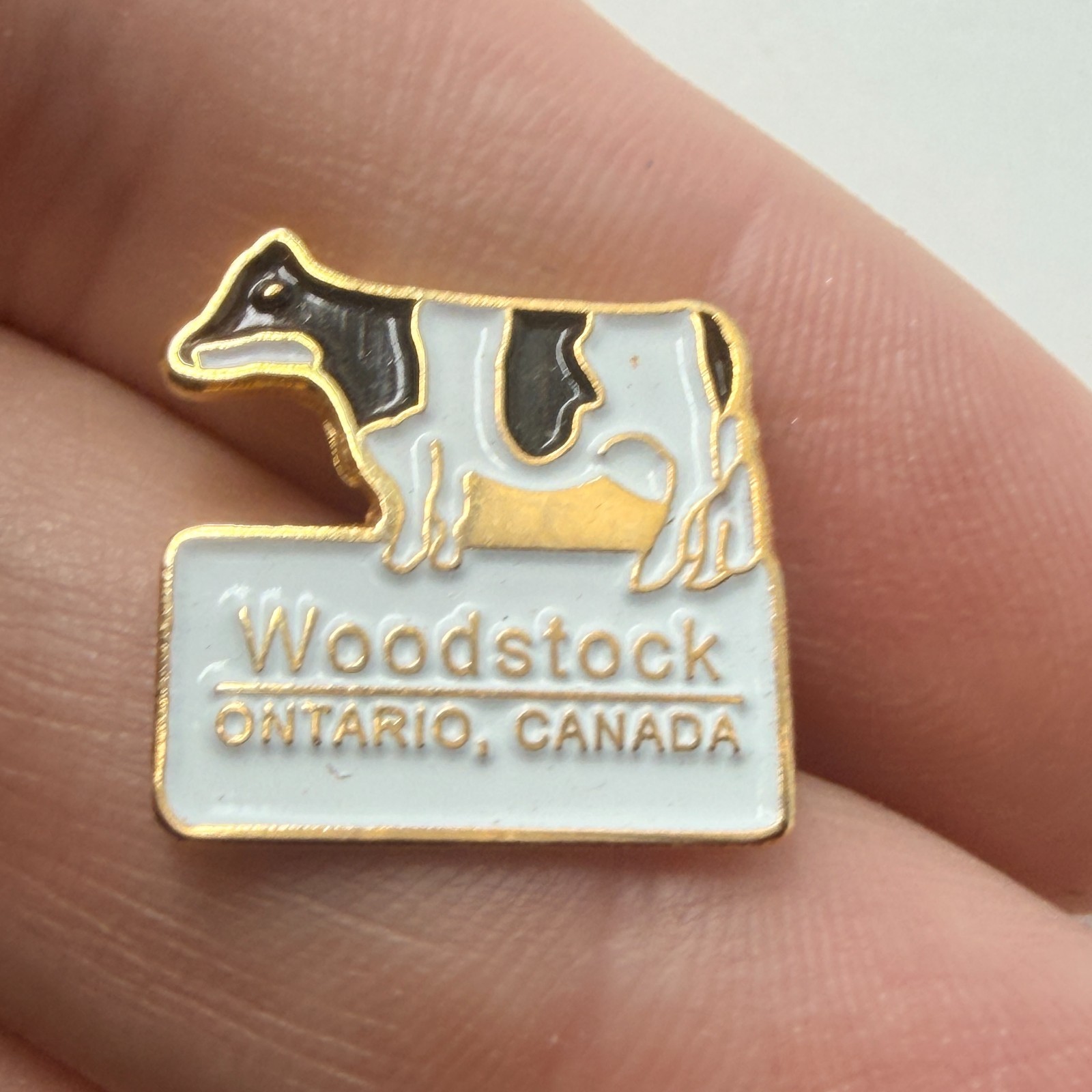 Woodstock Ontario Canada Lapel Pin Holstein Dairy Cow Travel Souvenir Vintage Woodstock Ontario Canada Lapel Pin Holstein Dairy Cow Travel Souvenir Vintage