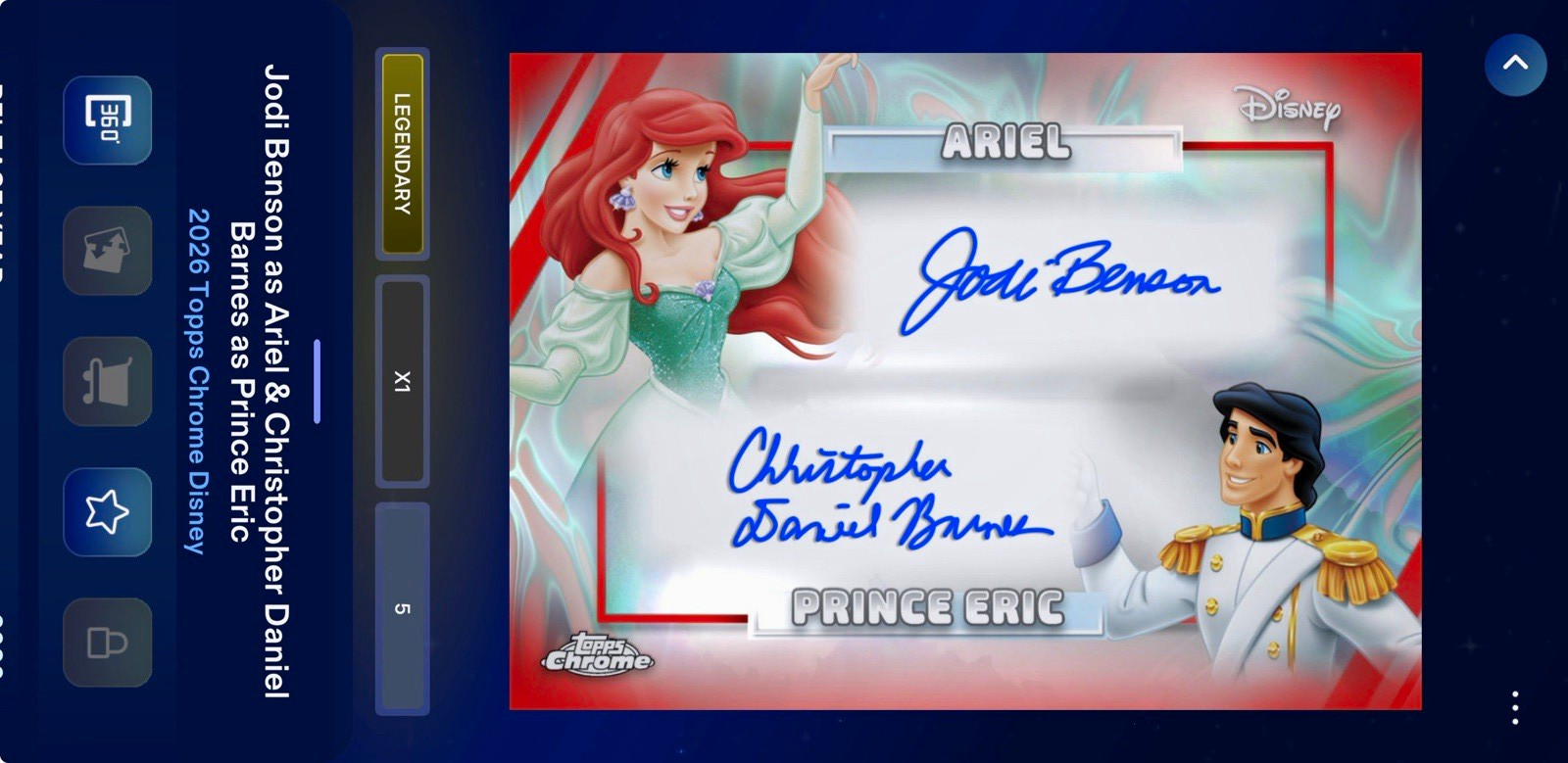 Topps 2026 Chrome Disney Ariel Dual Autograph Digital Card /5