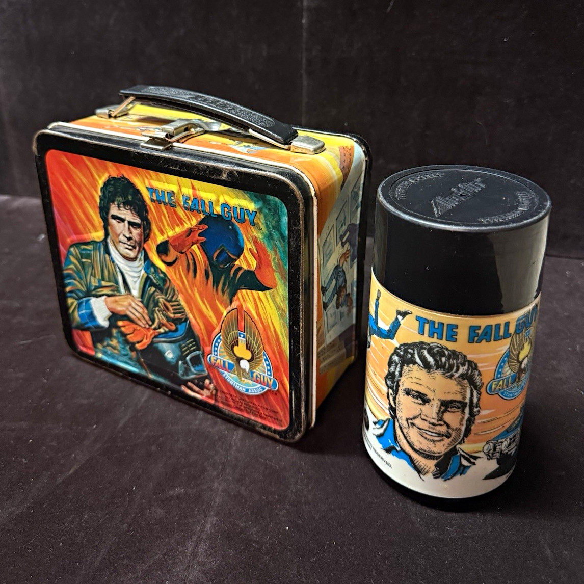 1981 The Fall Guy Aladdin Metal Lunch Box w/ Original Thermos Lee Majors