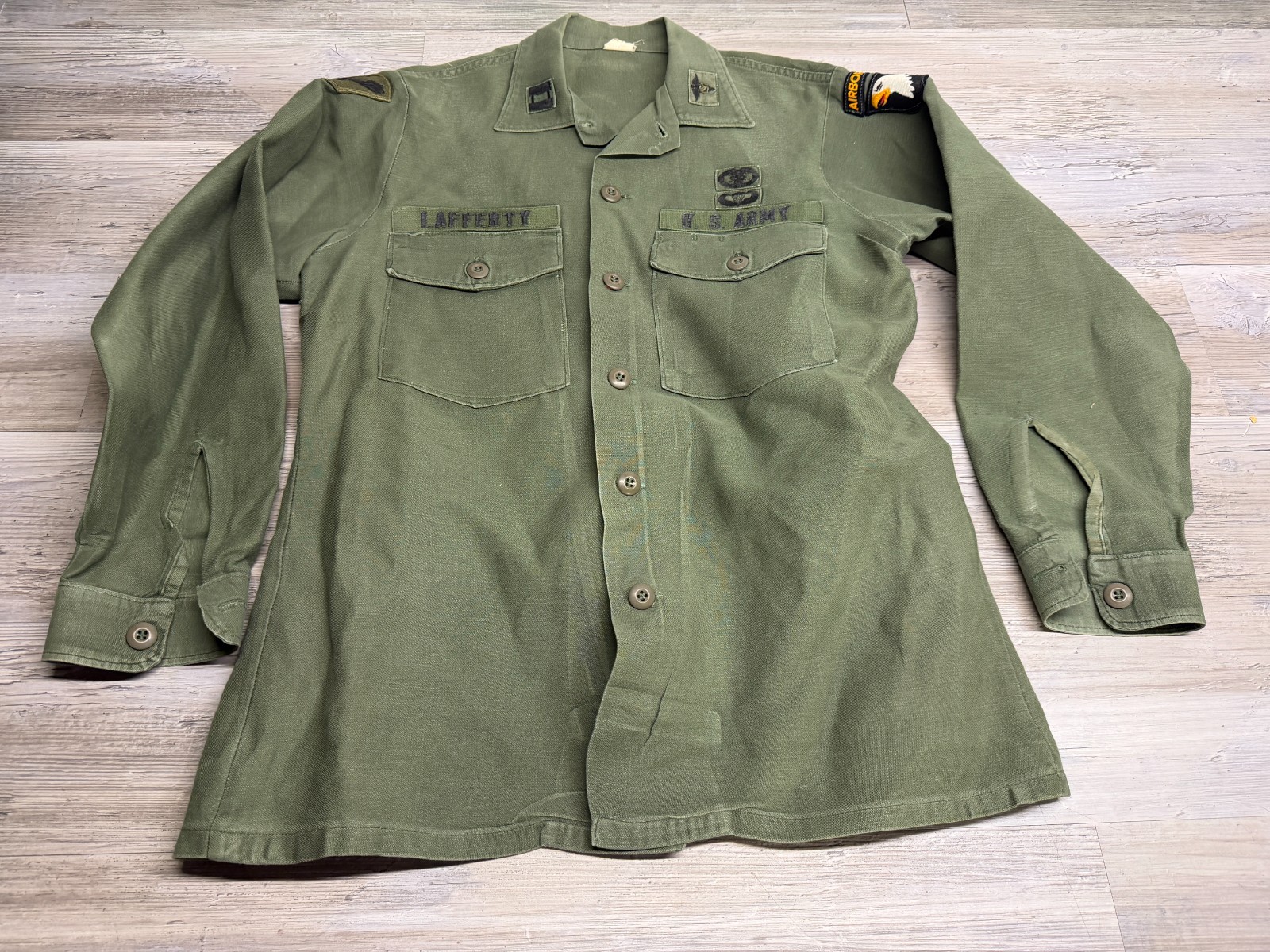 VTG Vietnam OG-107 101st Airborne Captain Shirt Master Parachutist Aviator Named
