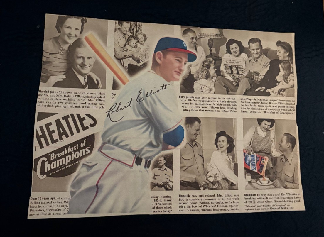 1948 WHEATIES CEREAL Ad Robert Elliott Boston Braves 1947 AL MVP  10\