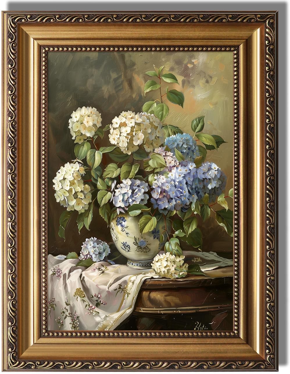 KBKBART Vintage Framed Wall Art Moody Blue White Hydrangeas Canvas 12 KBKBART Vintage Framed Wall Art Moody Blue White Hydrangeas Canvas 12