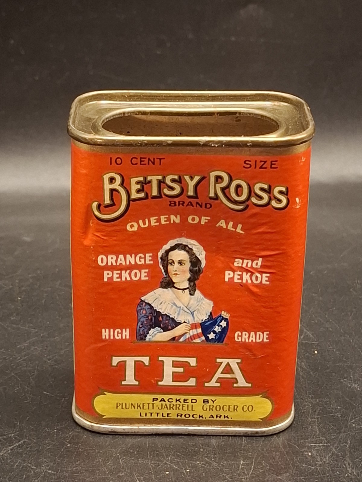 Vintage Betsy Ross TEA Little Rock Arkansas Advertising Cardboard Spice Tin Can