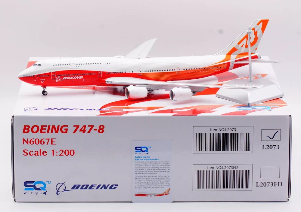 SQ Wings L2073 Boeing 747-8 Sunrise House Color N6067E Diecast 1/200 Jet Model