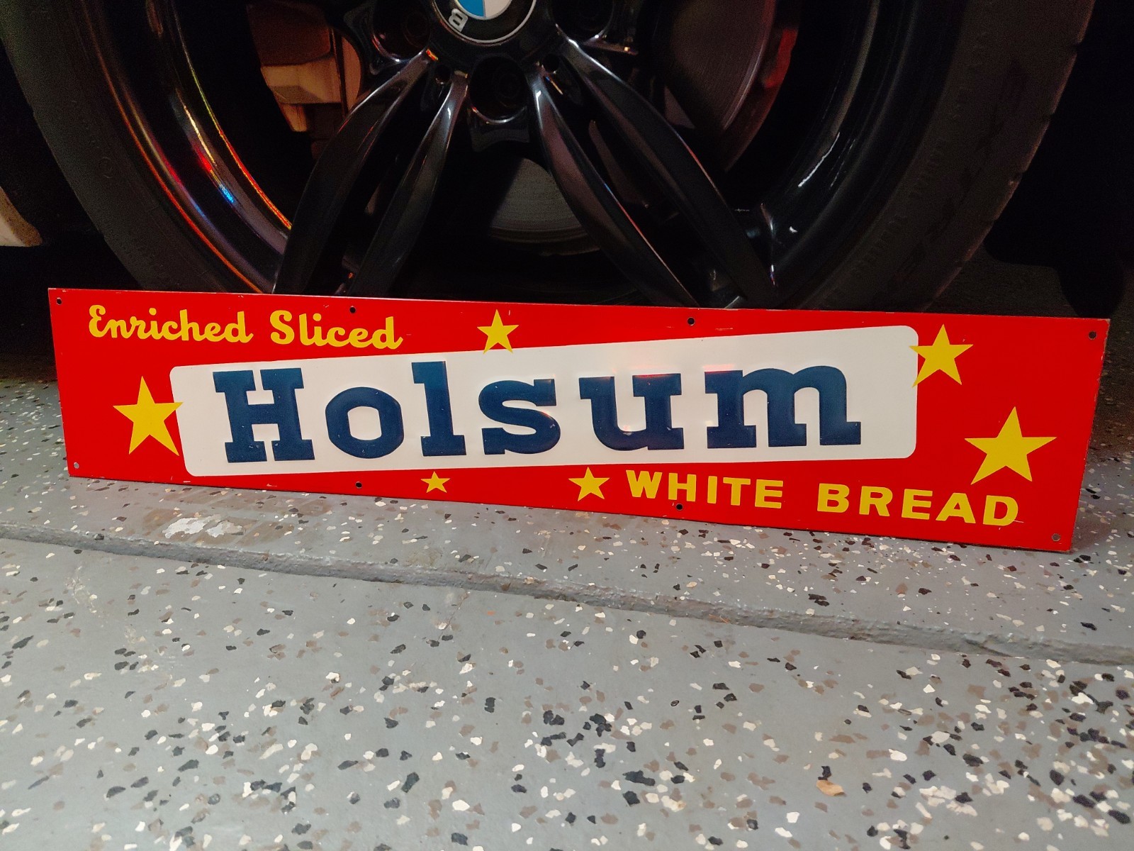c.1950s Original Vintage Holsum Bread Sign Metal Embossed Grocery Country Clean