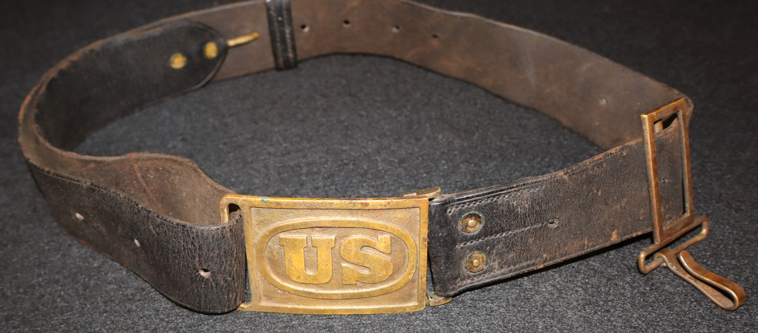 Indian Wars US Army M1874 Leather Waist Belt & Sword Hanger - U.S. Brass Buckle