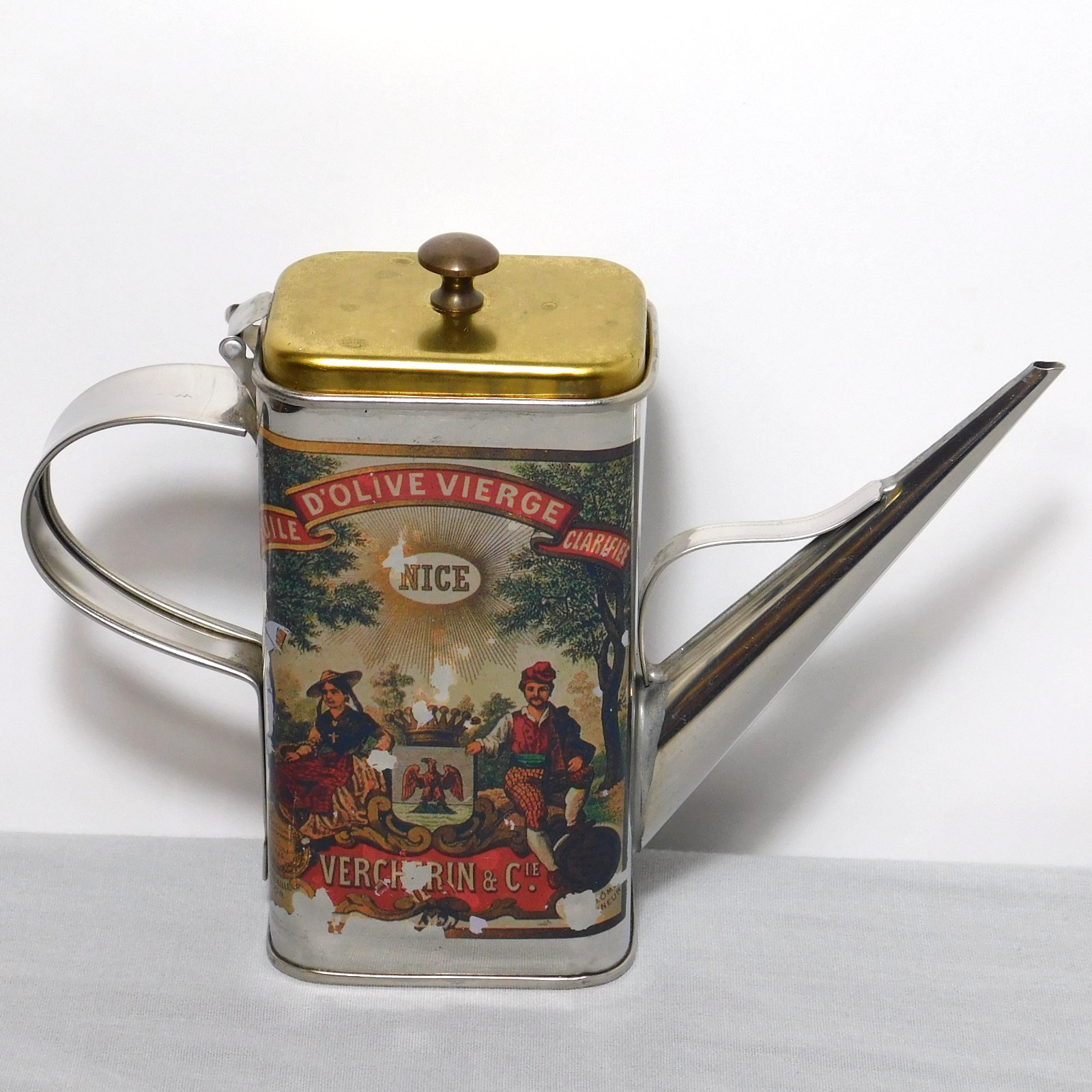 Vintage Huile D\'Olive Vierge Vercherin Olive Oil Spout Drizzler Tin Can Nice FR Vintage Huile D\'Olive Vierge Vercherin Olive Oil Spout Drizzler Tin Can Nice FR