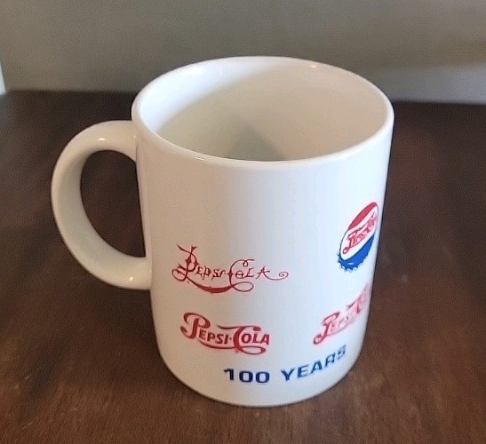 Vintage 1898-1998 100 Years Of Pepsi Cola Logos Ceramic Mug 100th Anniversary