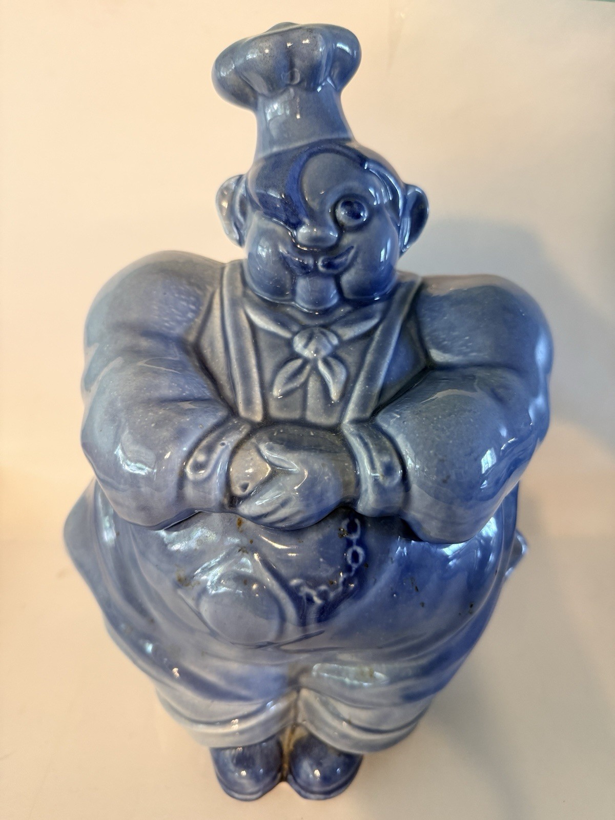 Vintage Red Wing Chef Pierre Cookie Jar Blue Pottery 12” USA