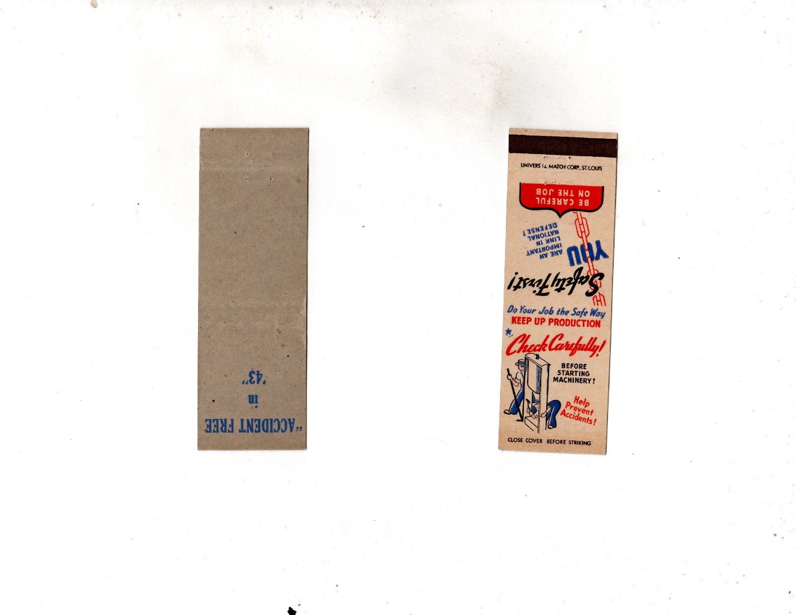 Vintage Matchcover Safety First Be Careful On The Job Vintage Matchcover Safety First Be Careful On The Job