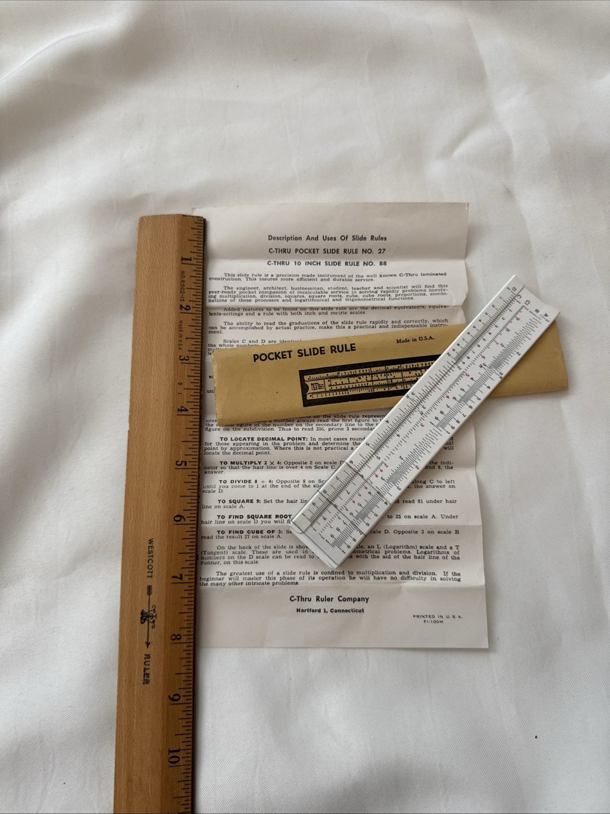 Vtg C-THRU 5” Classroom Plastic Pocket Slide Rule No 27 Original Sleeve & Insert