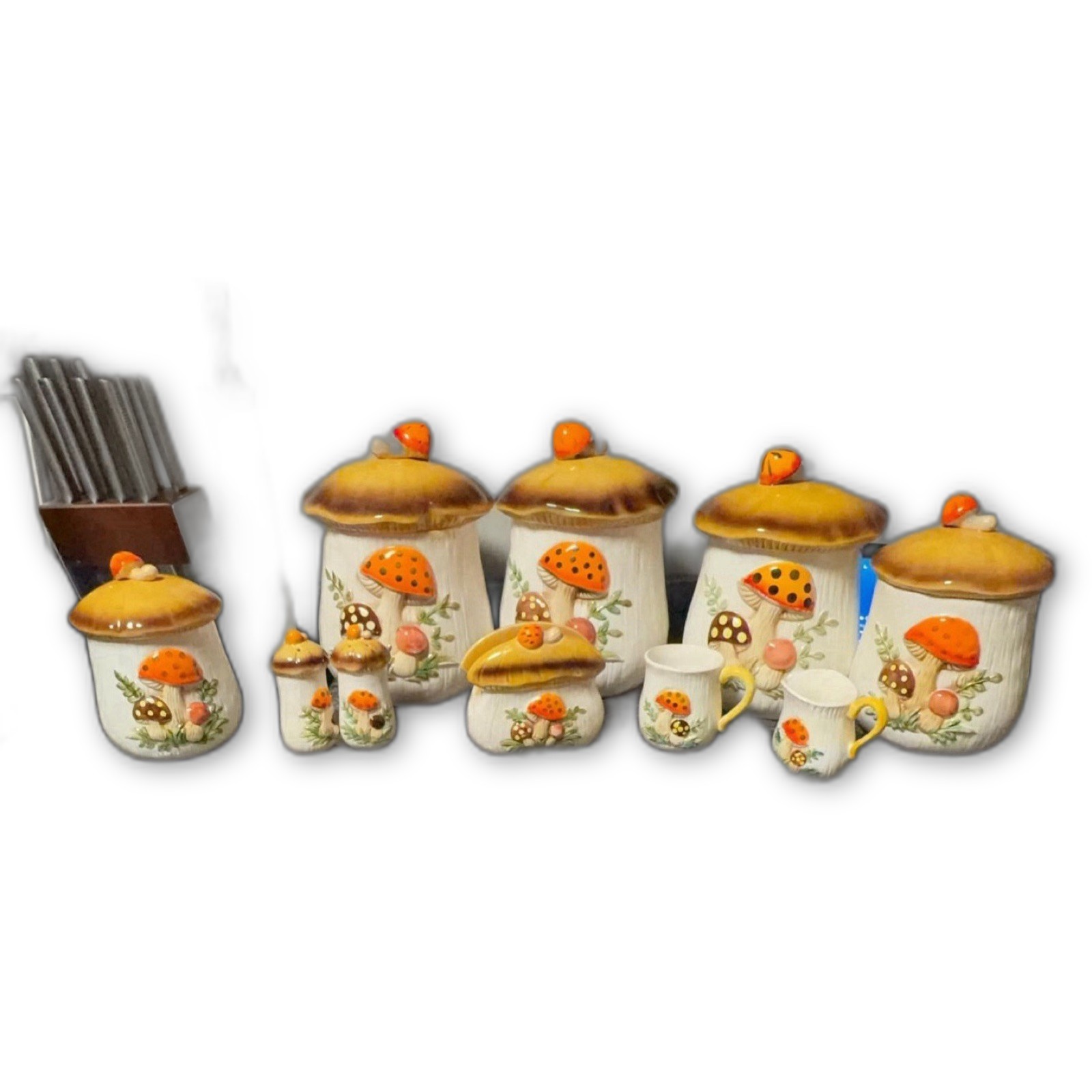 Vintage Sears Roebuck Merry Mushroom Canister Set 10pc Complete 1976 Vintage Sears Roebuck Merry Mushroom Canister Set 10pc Complete 1976