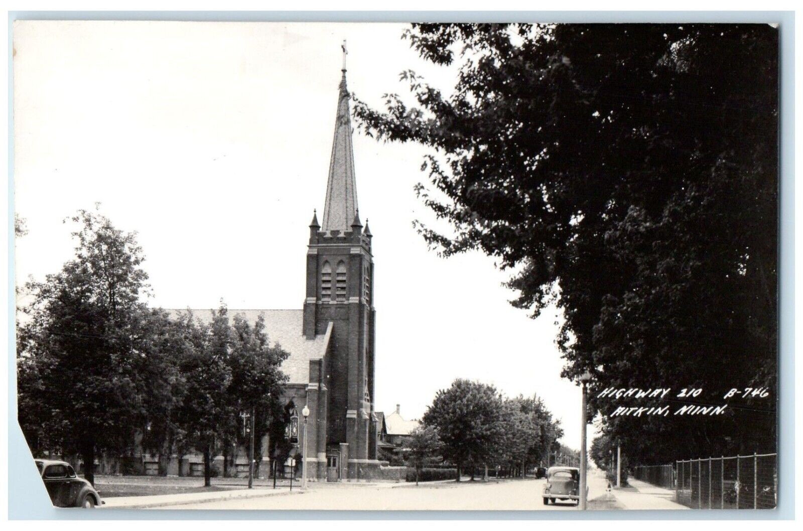 c1910\'s Highway 210 Church Scene Cars Aitkin Minnesota MN RPPC Photo Postcard