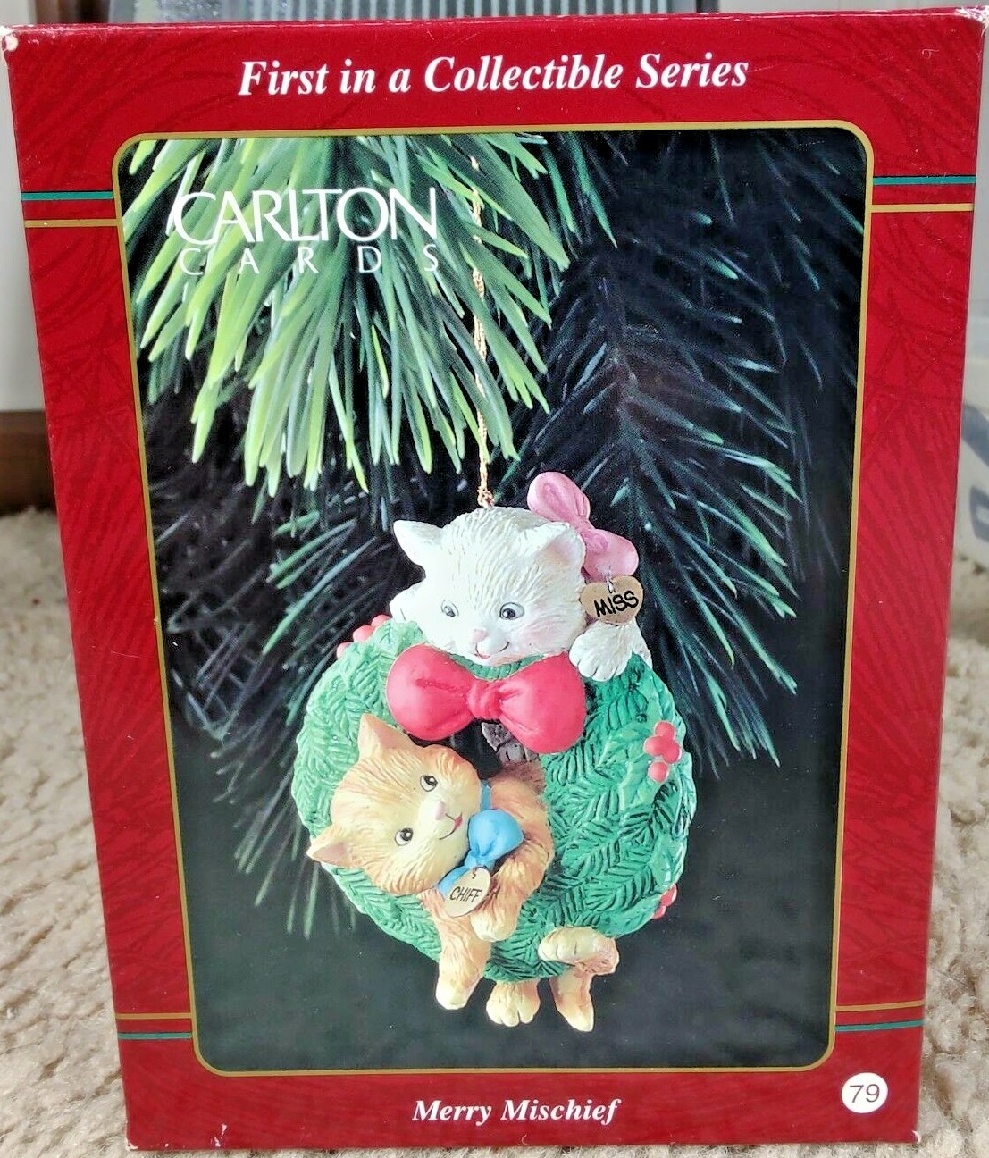 1996 Carlton Cards Ornament Merry Mischief Makers First 1st Issue Cats in Wreath