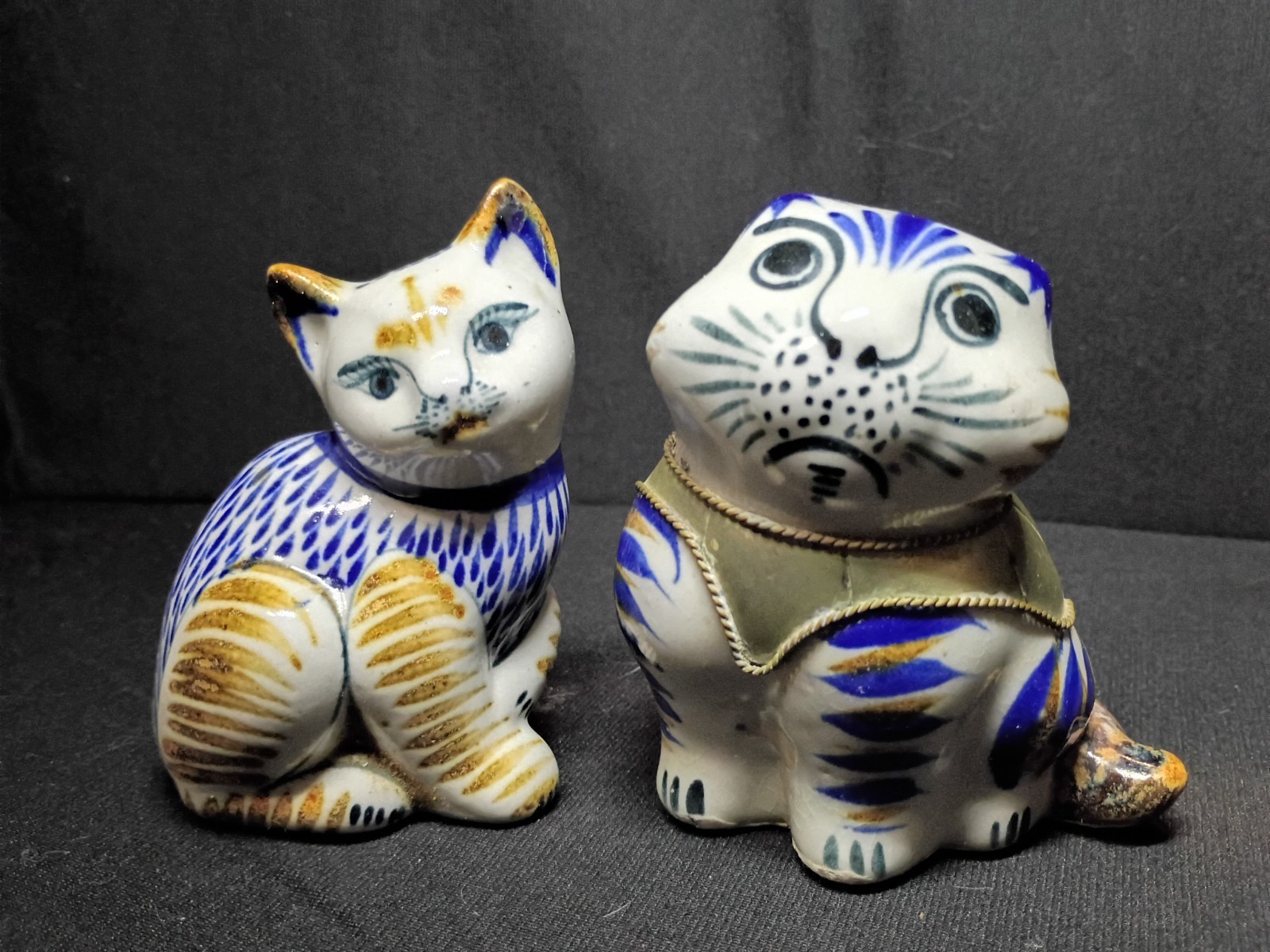 Mexican Tonala Cat Sculpture Folk Art Flower Pattern