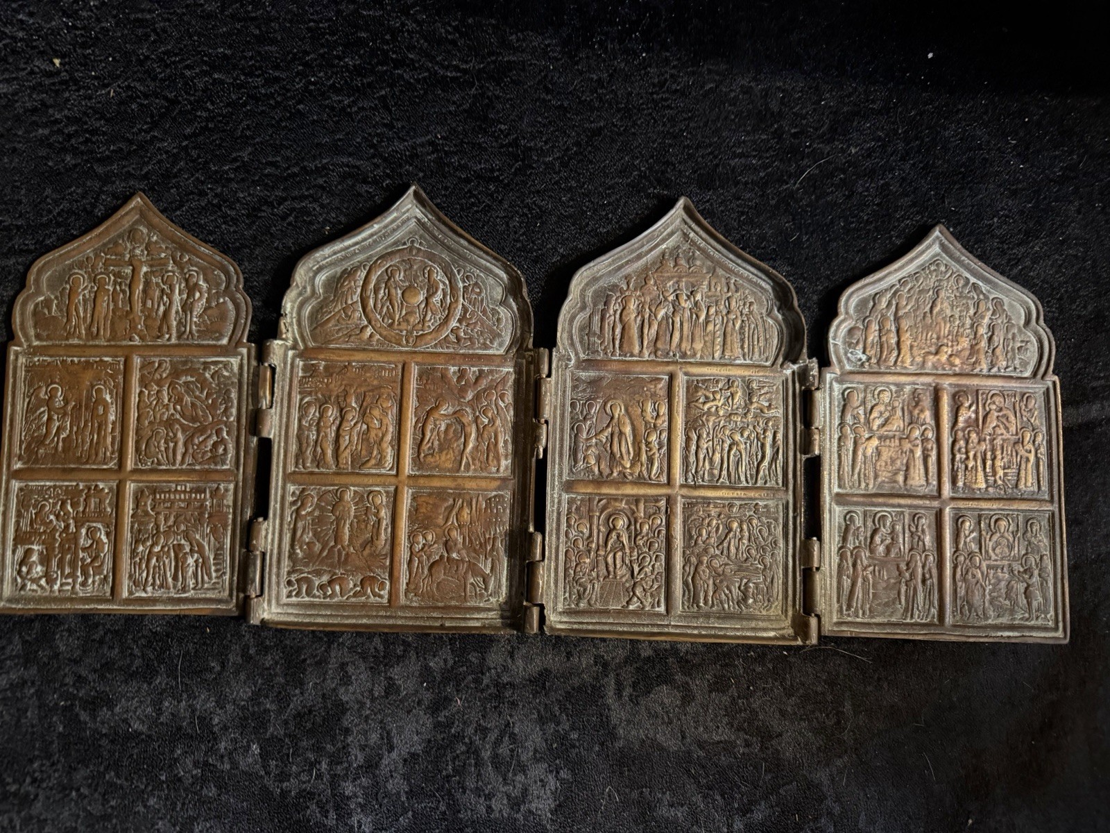 Antique Russian Bronze Icon Four Plaques Religious Orthodox Church