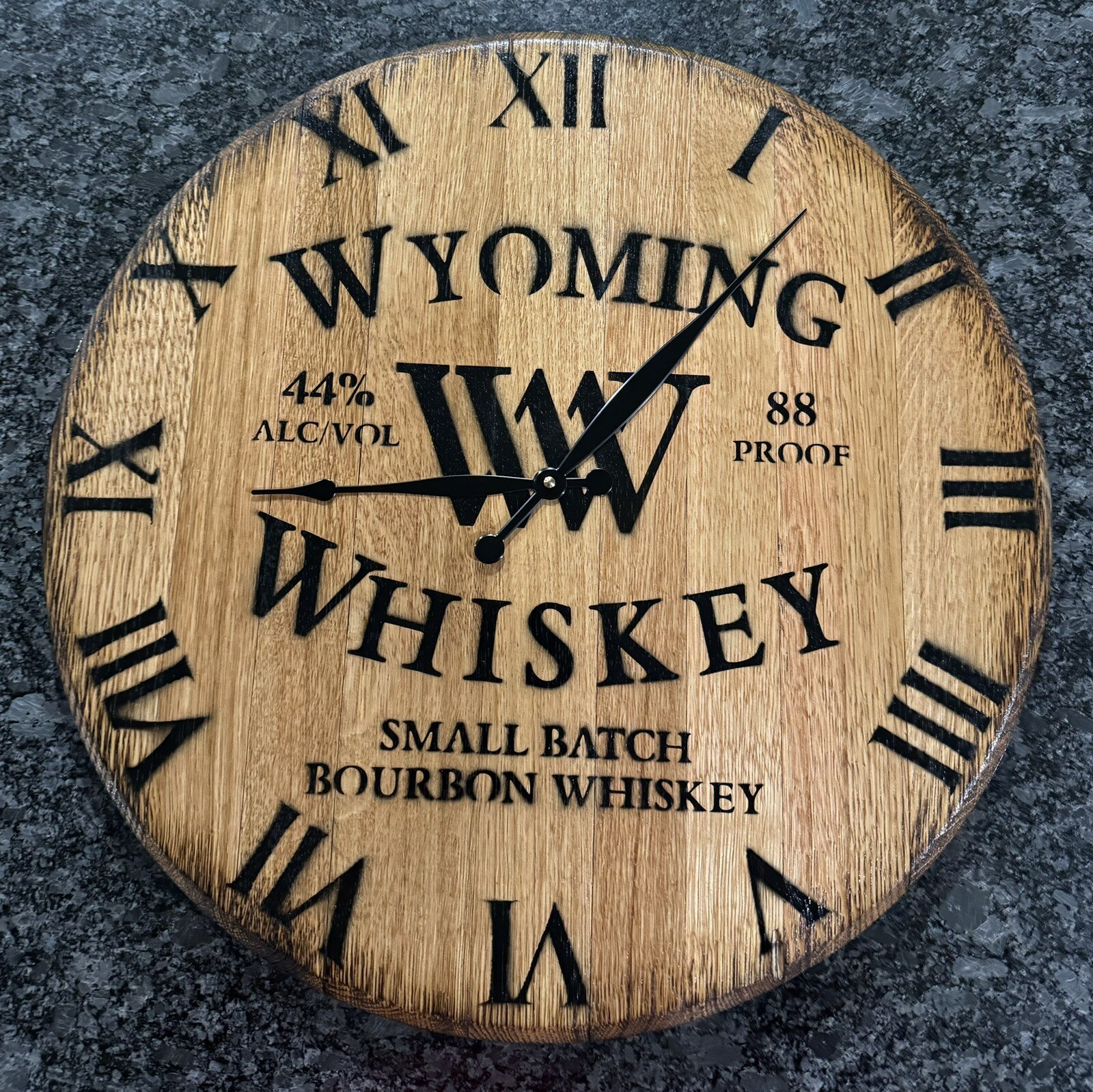 Wyoming Whiskey Clock Bourbon Barrel Reclaimed Authentic Head 21” Dia.