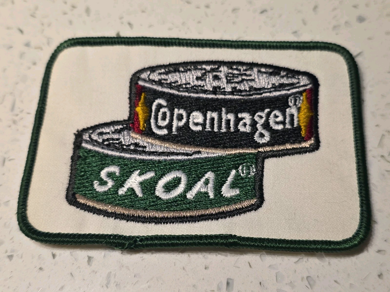 COPENHAGEN/SKOAL STACKED CANS CLOTH EMBROIDERED PATCH 3-5/8\ COPENHAGEN/SKOAL STACKED CANS CLOTH EMBROIDERED PATCH 3-5/8\