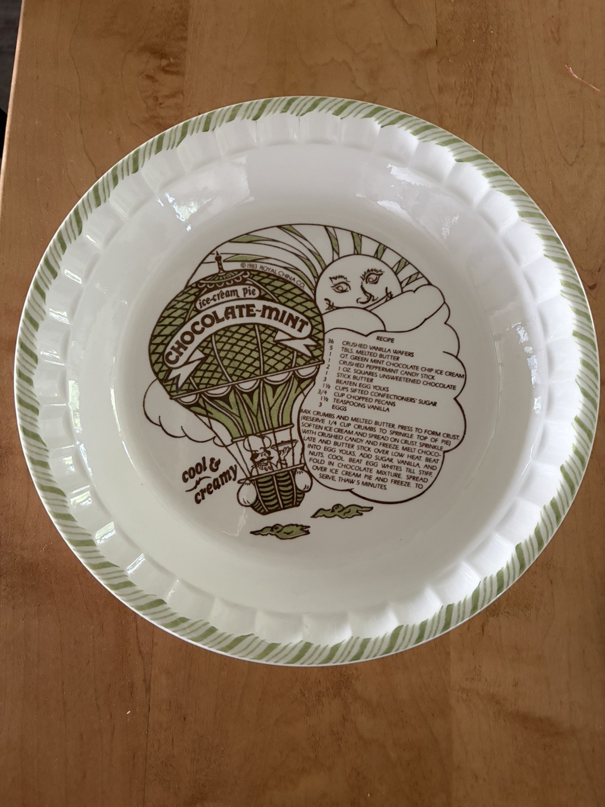 Vtg 1983 Royal China Co. by Jeannette Chocolate Mint Ice Cream Pie Recipe Plate Vtg 1983 Royal China Co. by Jeannette Chocolate Mint Ice Cream Pie Recipe Plate