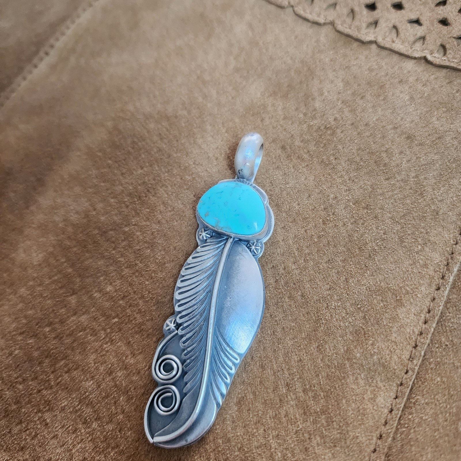 Navajo Handcrafted Turquoise and Sterling Silver Pendant; PD2018 Navajo Handcrafted Turquoise and Sterling Silver Pendant; PD2018
