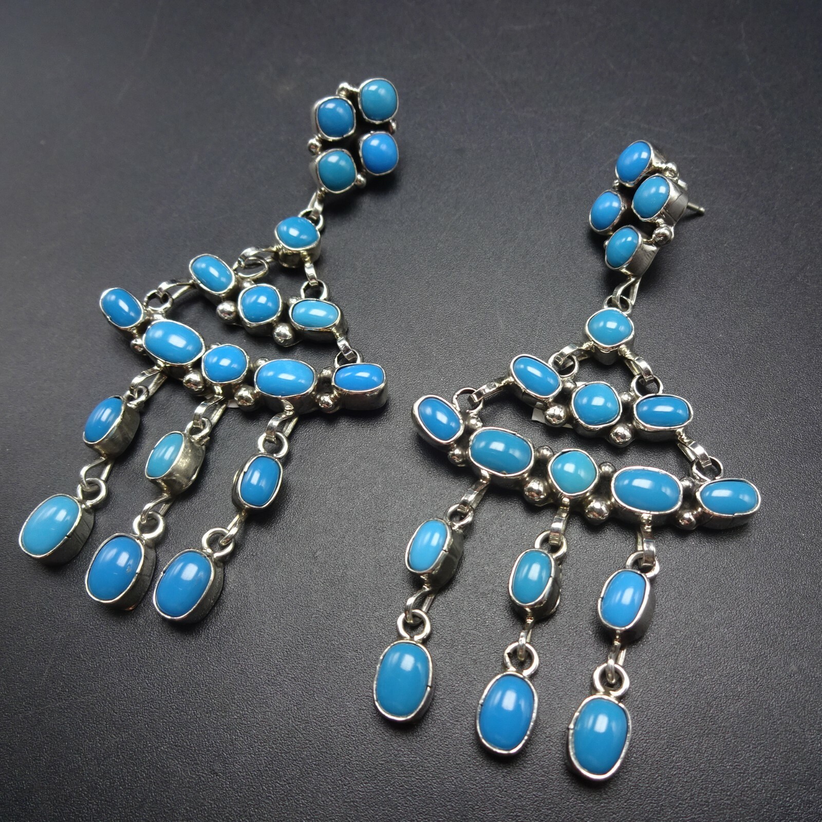 Sensational TURQUOISE Cluster Dangle Chandelier EARRINGS Esther Spencer NAVAJO