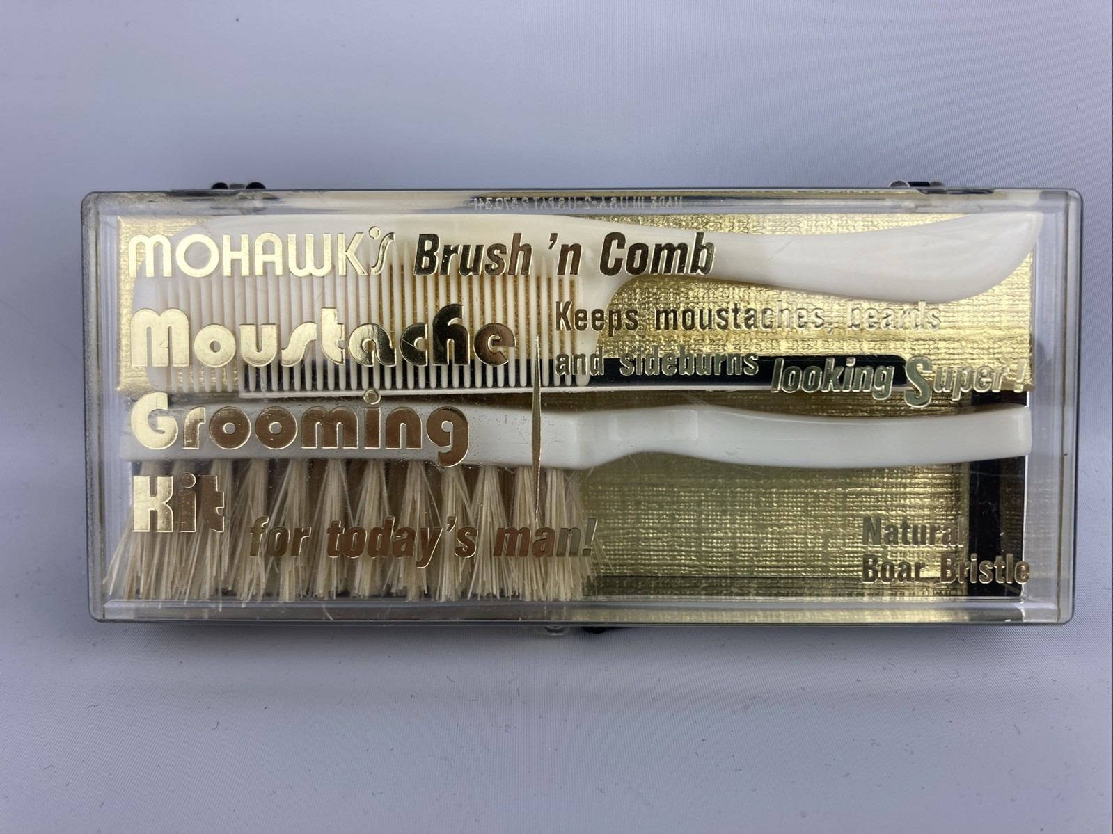 Vintage Mohawk's Brush and Comb Moustache Grooming Kit, Great Condition