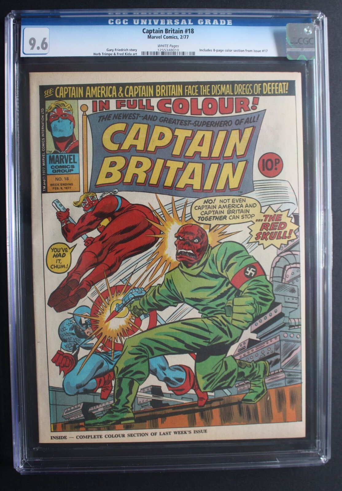 Captain Britain #18 Capt America vs RED SKULL battle 1977 Nazi Hordes CGC 9.6