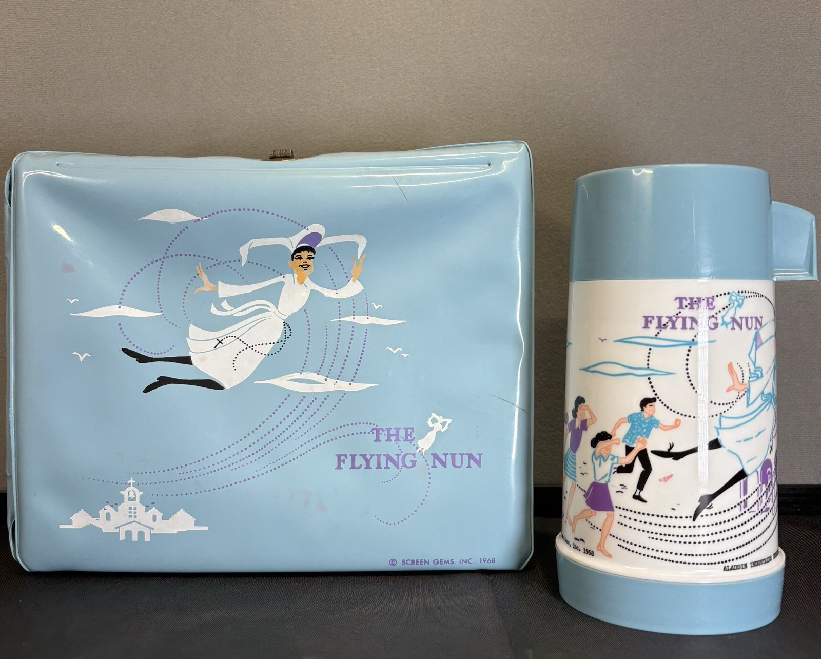VTG 1968 The Flying Nun Vinyl Lunchbox Aladdin Thermos Sally Field Screen Gems