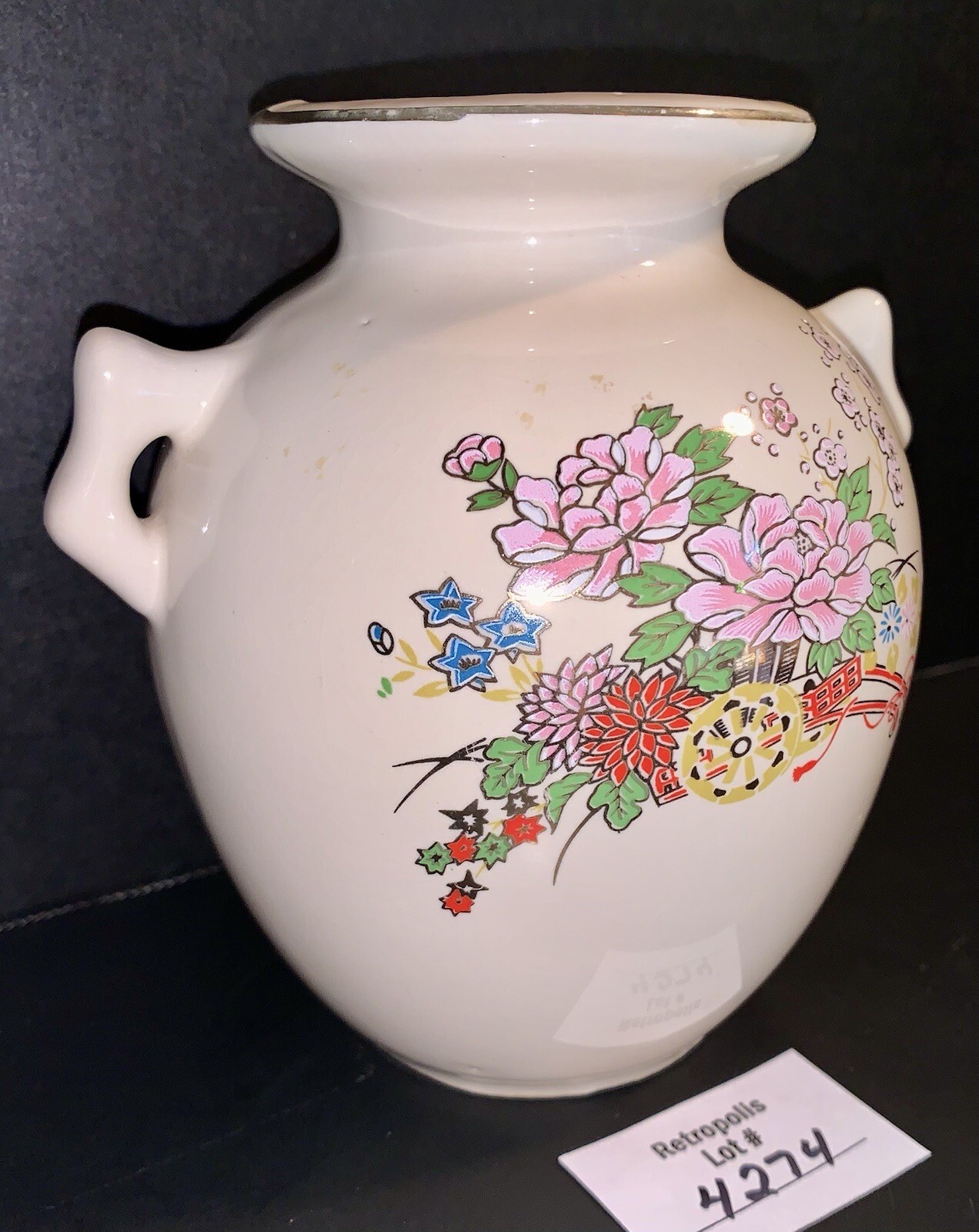 Asian Style Pink Floral Porcelain VASE Vintage