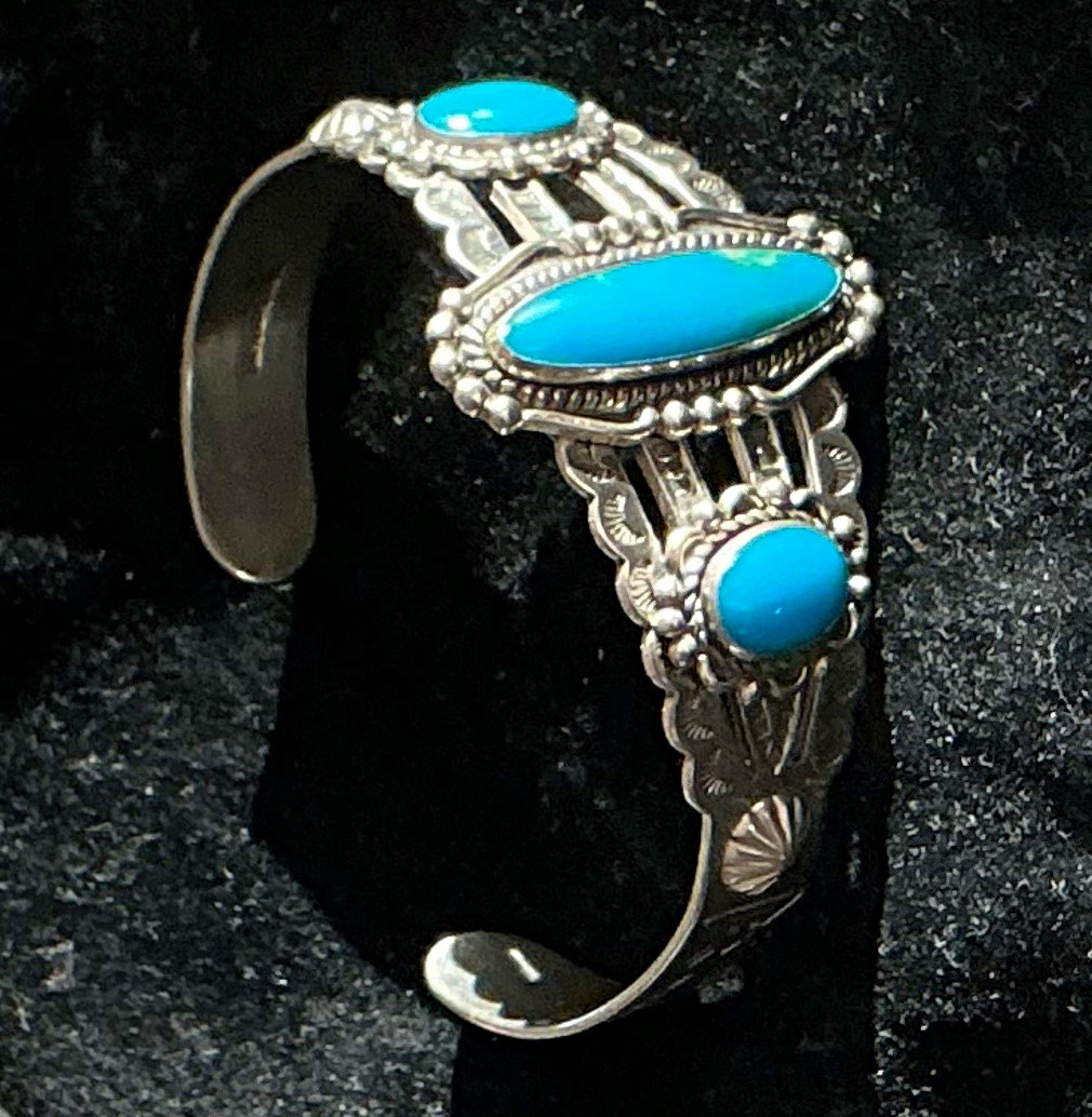 Vintage Navajo Jack Adakai Sterling Silver Turquoise Cuff Bracelet Vintage Navajo Jack Adakai Sterling Silver Turquoise Cuff Bracelet
