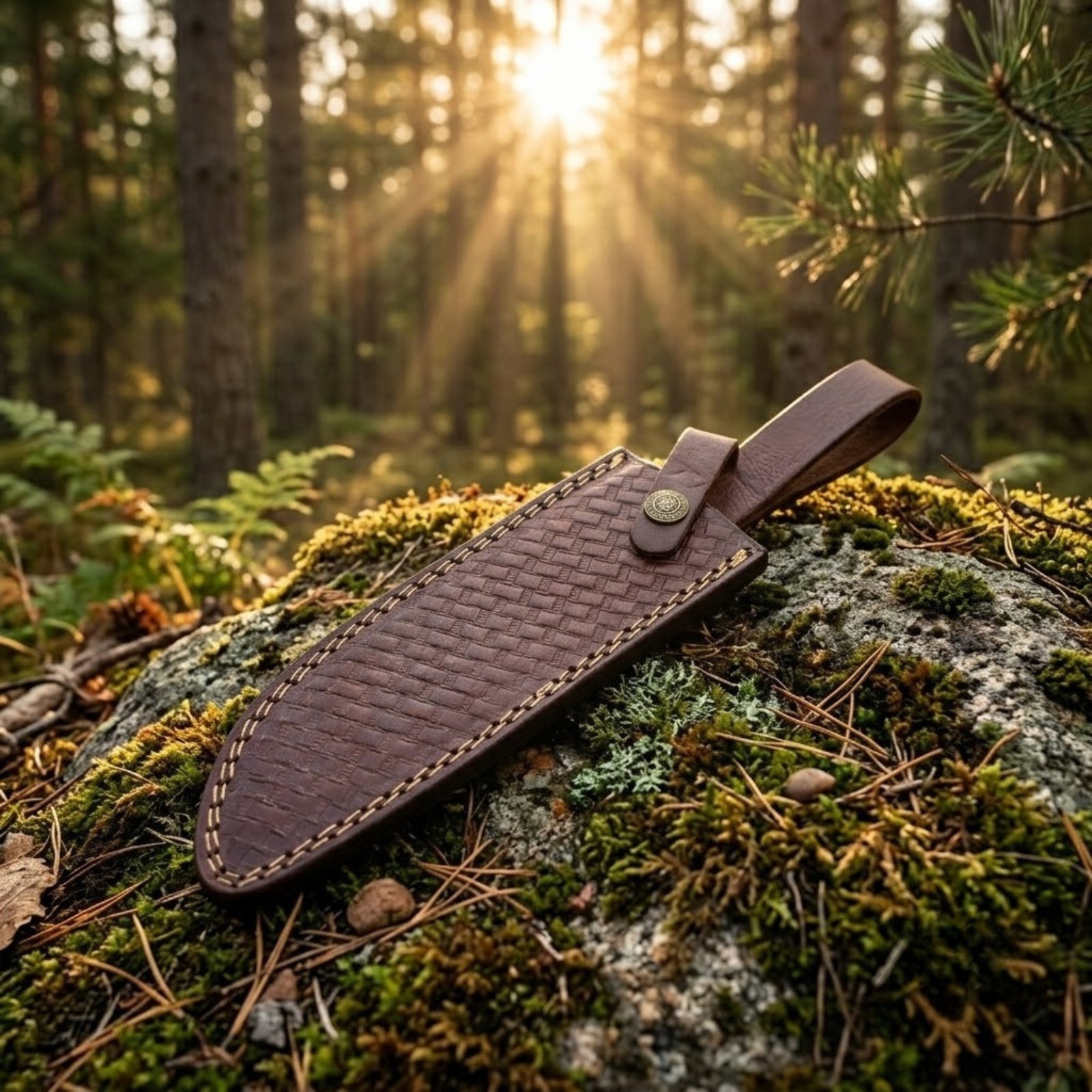 Premium Custom Leather Knife Sheath 8 Inch Fixed Blade Basketweave Belt Loop