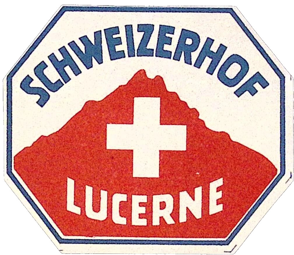 Hotel Schweizerhof Lucerne Switzerland  Vintage Souvenir Luggage Label 2.5 x 3\