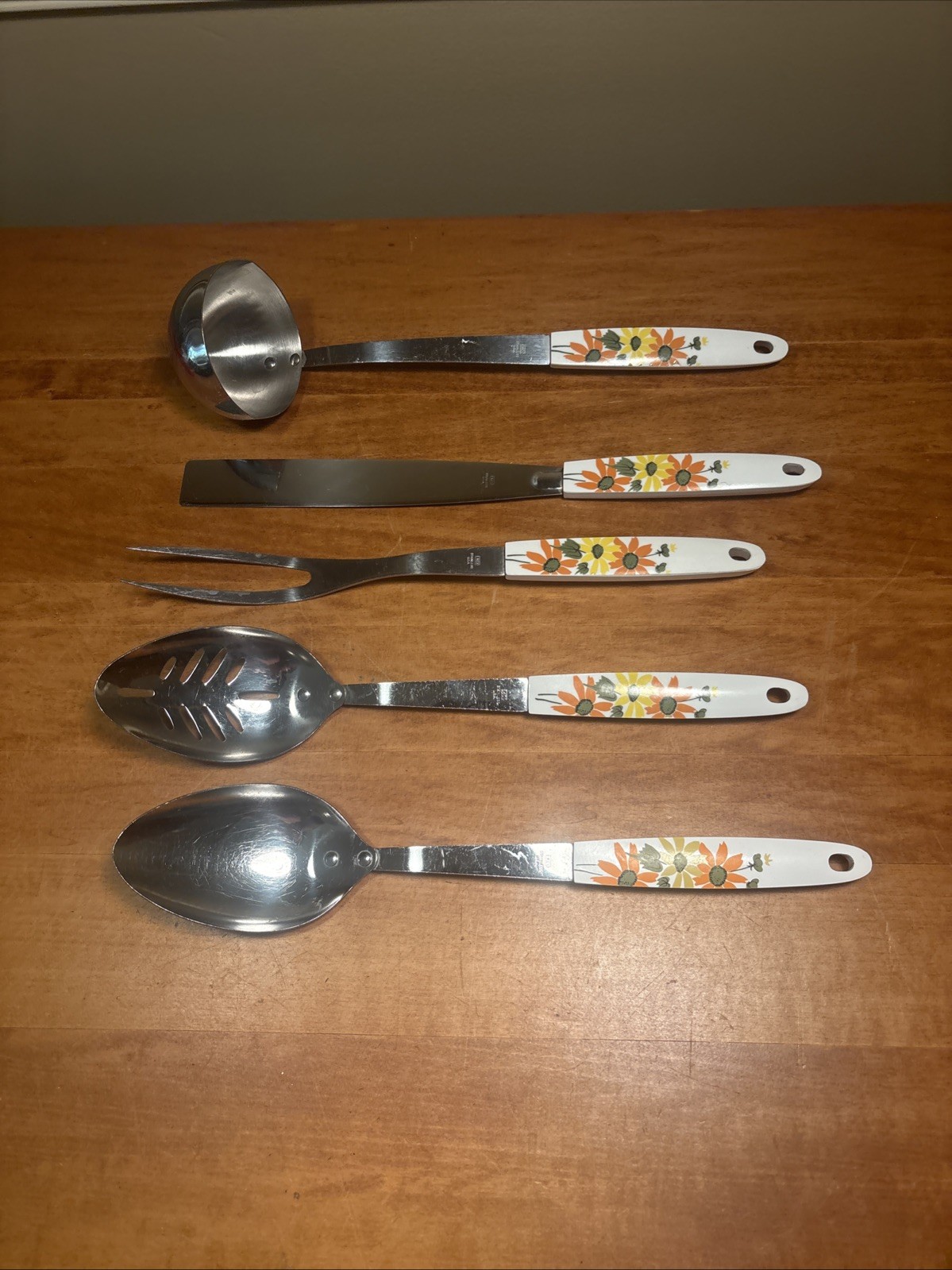 Vintage EKCO Country Garden Floral Stainless Steel Utensils Set of 5