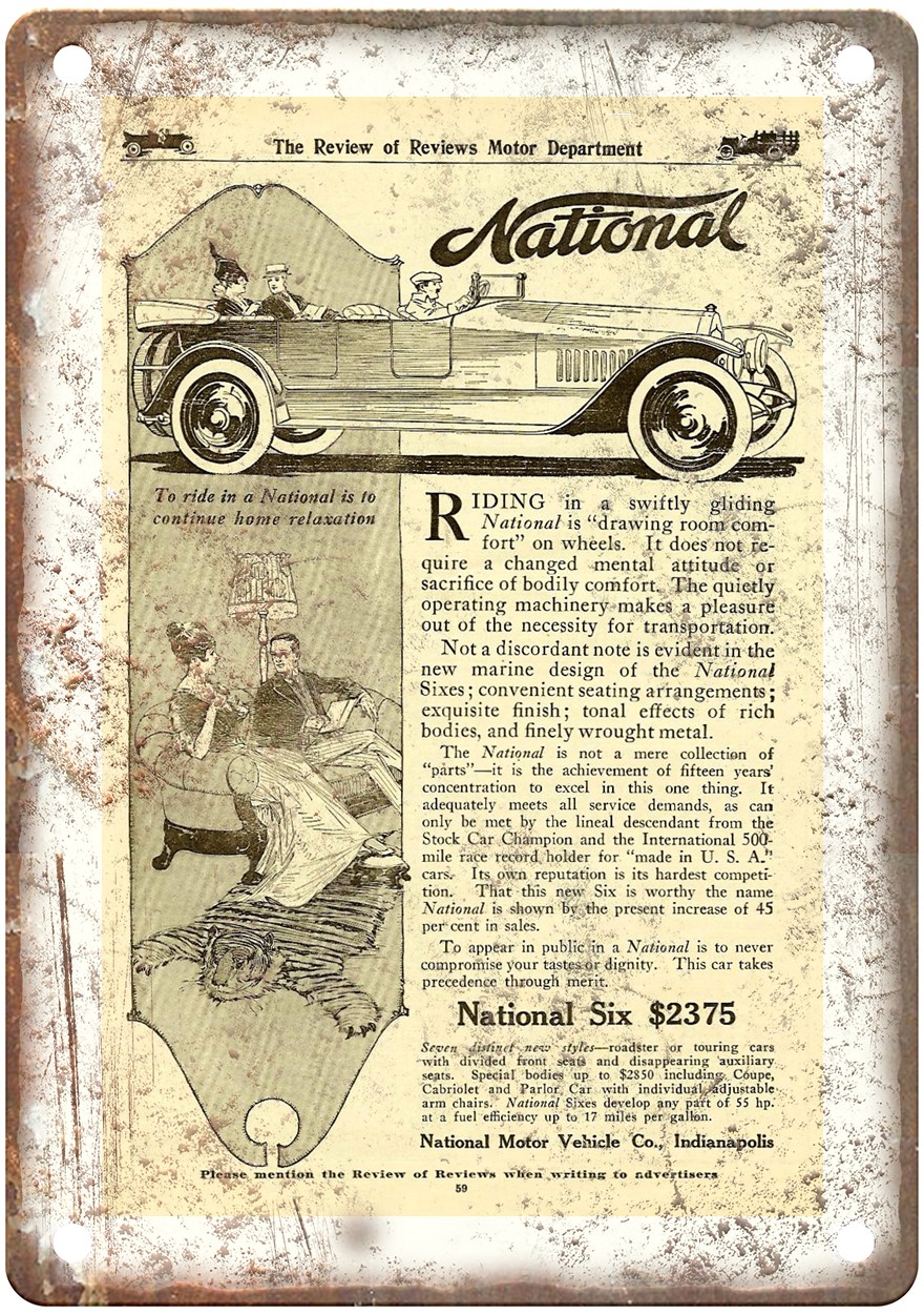 1915 National Vintage Automobile Ad Retro Look Metal Sign AM8612 1915 National Vintage Automobile Ad Retro Look Metal Sign AM8612