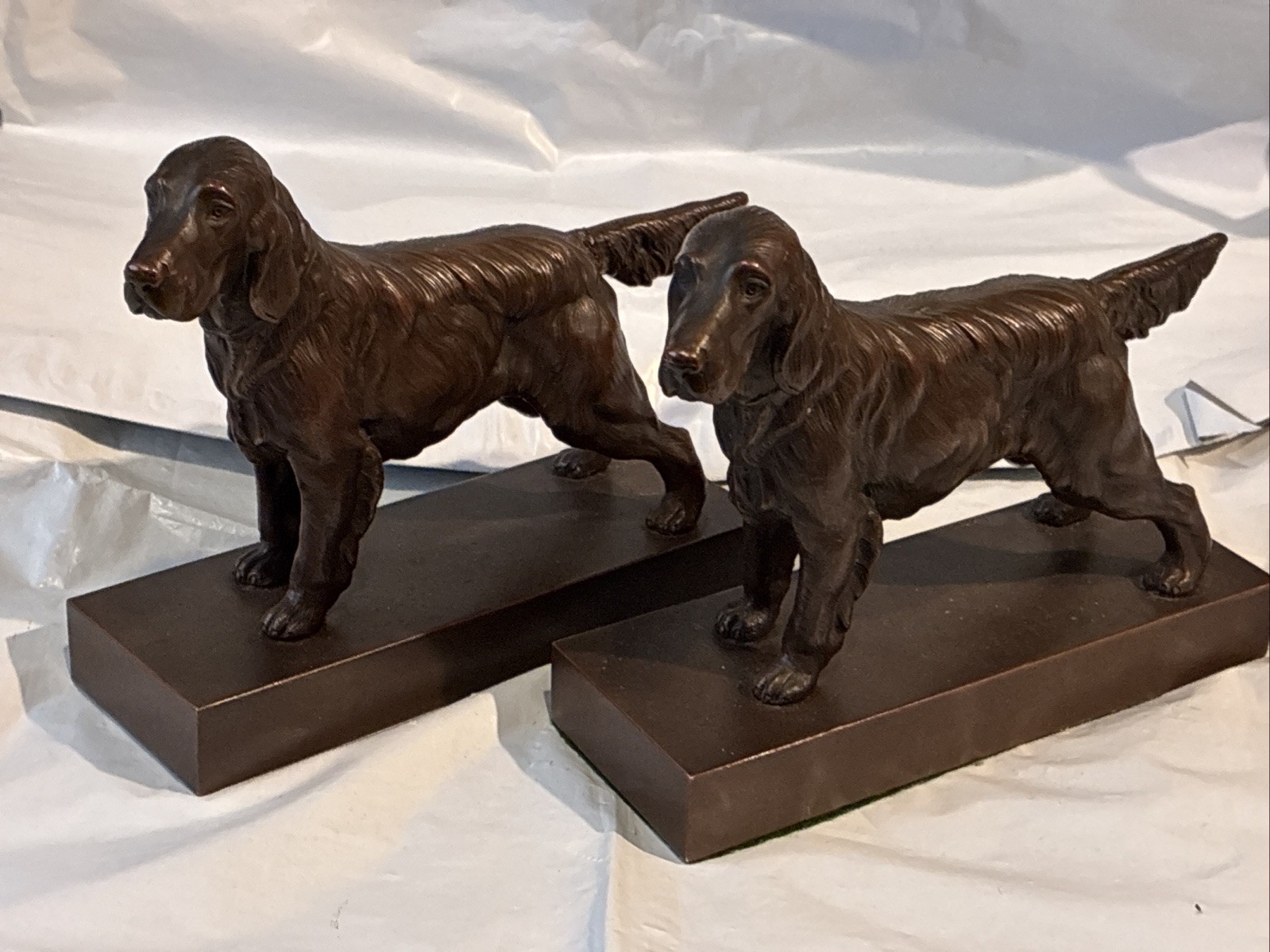 Antique 1920's Pair Signed Jennings Brothers Bronze Irish Setters Bookends Antique 1920's Pair Signed Jennings Brothers Bronze Irish Setters Bookends