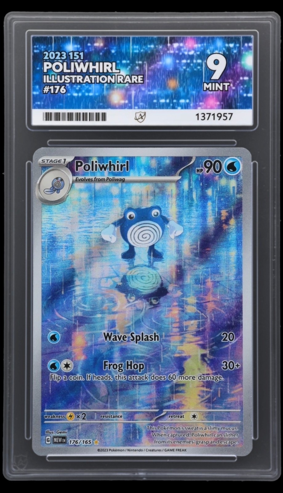 Poliwhirl 176/165 Pokemon 151 Illustration Rare ACE 9 Mint Art Label Graded