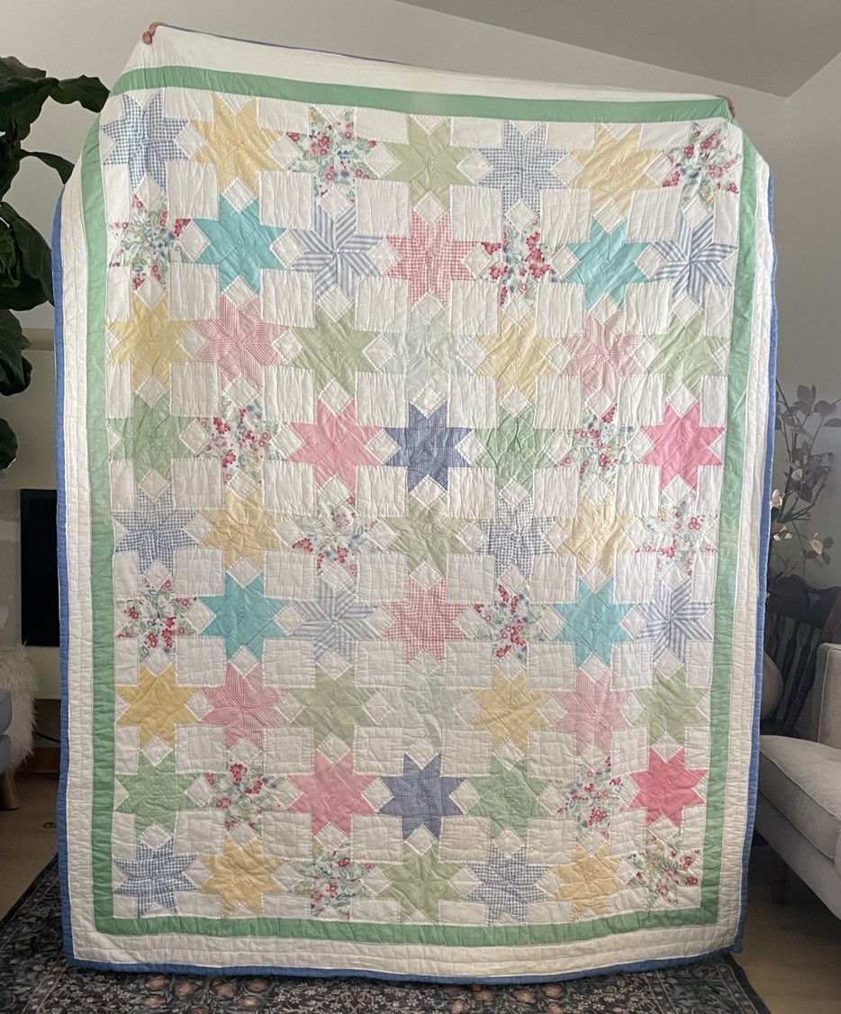 Vintage Star Quilt 84x60 Pastel Floral Cottage Farmhouse 